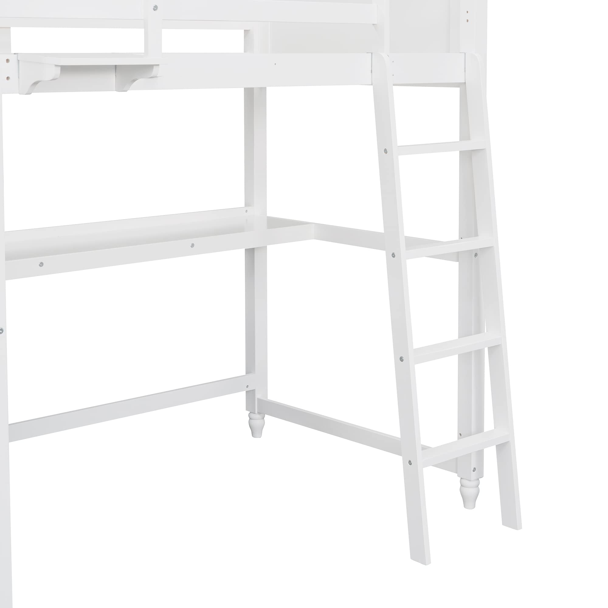 White Twin Loft Bed with Desk & Drawers for Kids, Teens & Adults - Space-Saving Bedroom Solution