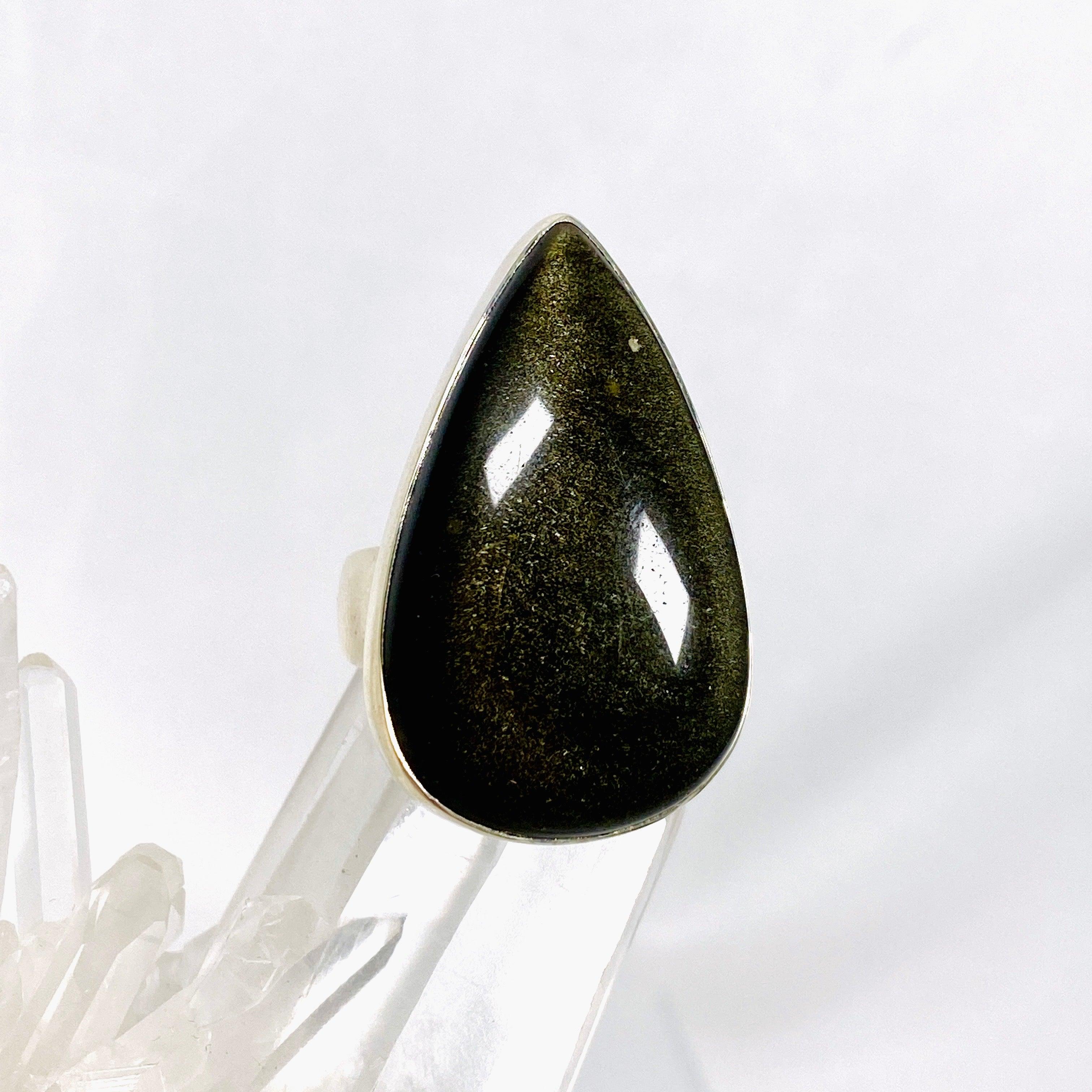 Goldsheen Obsidian Teardrop Ring - Size 8 - KRGJ2922 - Elegant Black Gemstone Jewelry for Women, Perfect for Evening Parties & Special Occasions
