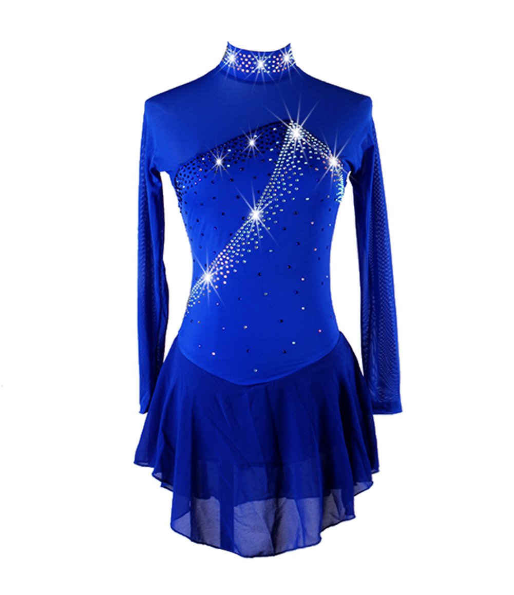 Sparkling Rhinestone Roller Skating Dress for Girls - Blue Ice Performance Costume - Perfect for Competitions, Shows, and Ice Skating Events