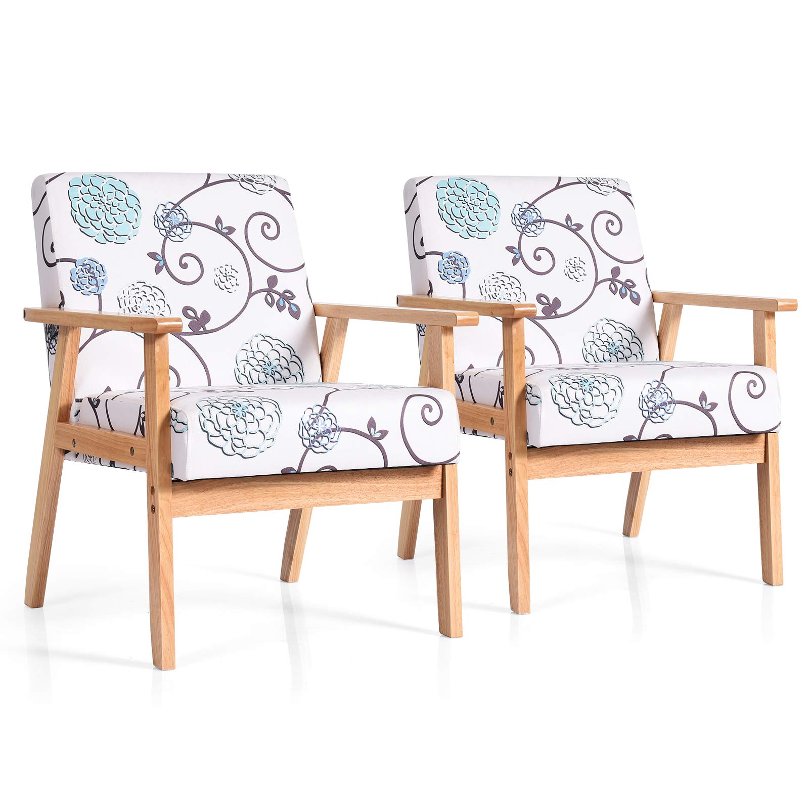 POWERSTONE Modern Accent Chair Set of 2 - Upholstered Fabric Armchairs with Wooden Legs for Living Room, Dining Room, Office & Lounge | Comfortable Seating for Home Decor, Entertaining Guests & Workspace (White)