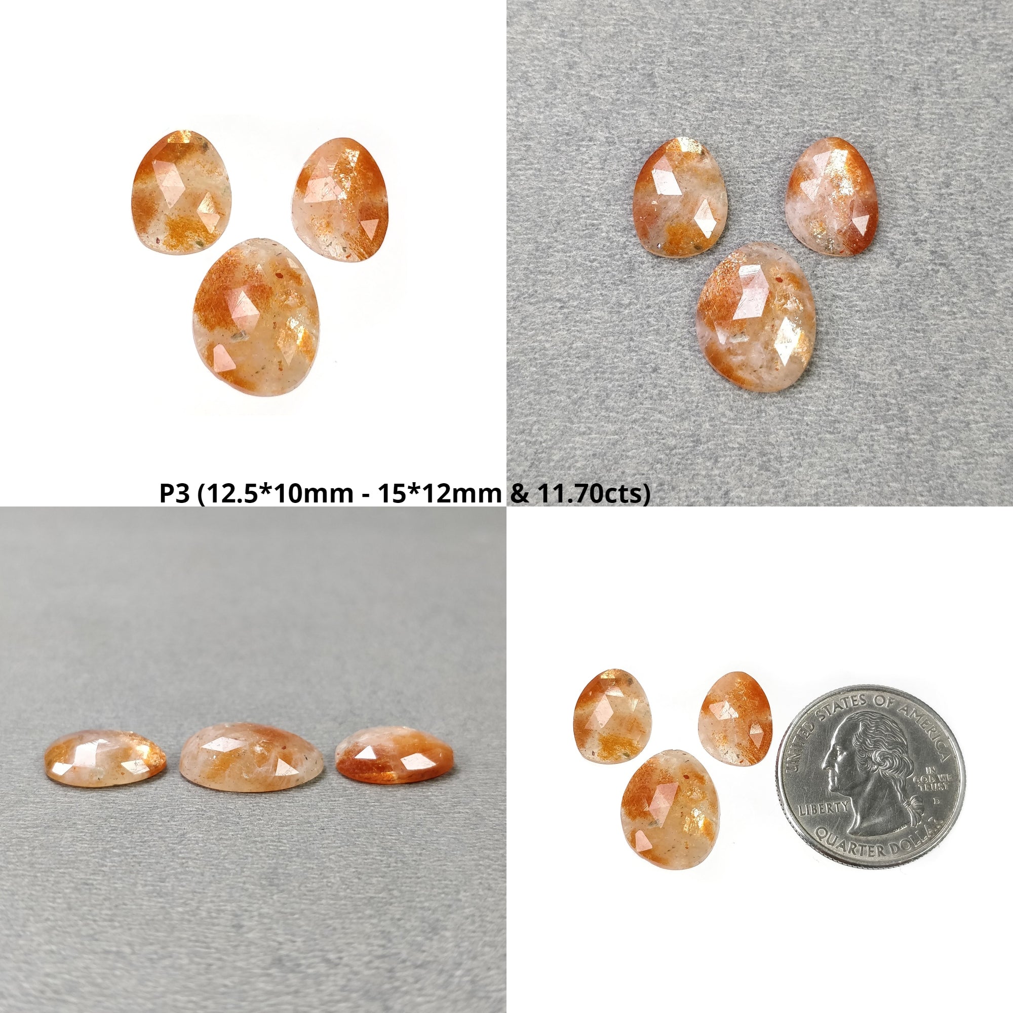 Natural Untreated Chatoyant Orange Sunstone Gemstone - Rose Cut, 3pcs & 9pcs Sets (With Video) | Healing Crystal Jewelry Making, Meditation & Energy Work