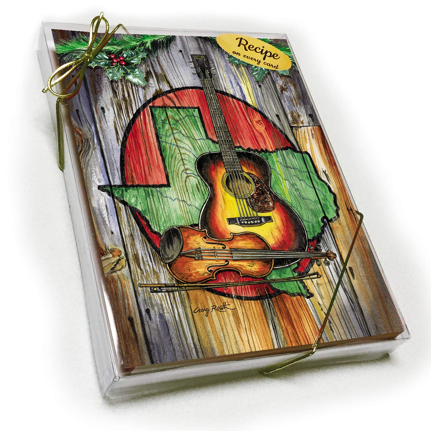 Texas Music Instruments Christmas Card with Recipe - The Routh Collection | Perfect for Holiday Gifts, Music Lovers & Festive Recipe Sharing