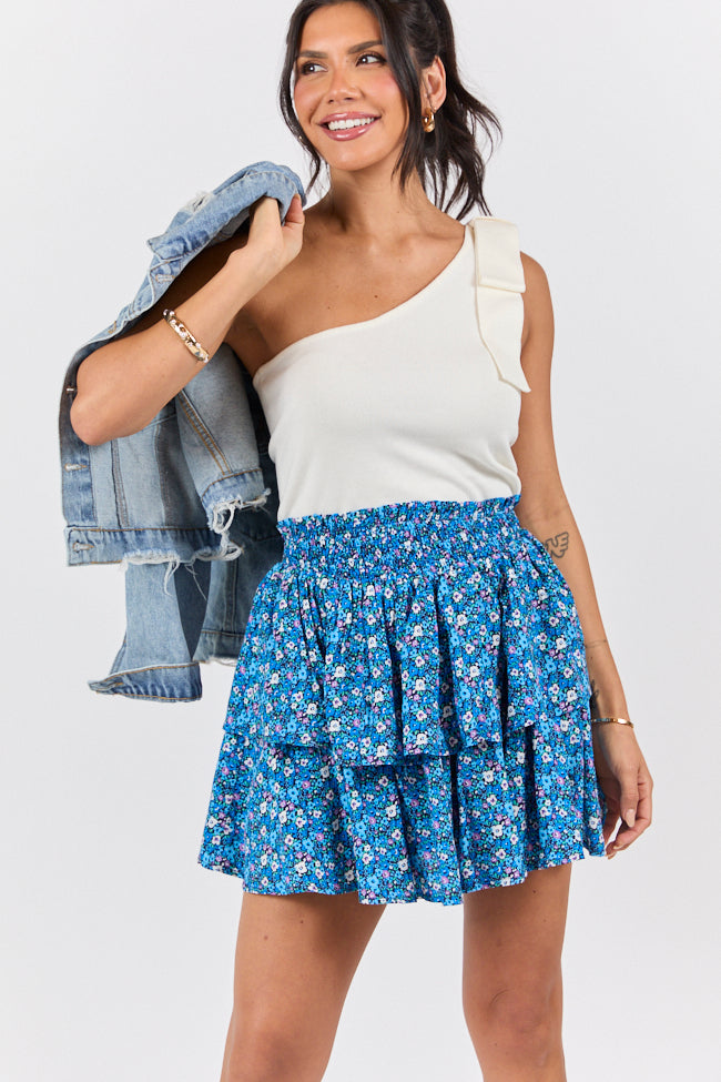 Breezy Navy Floral Tiered Skort for Women - Summer Casual Skirt Shorts Hybrid - Perfect for Beach, Picnic & Outdoor Activities