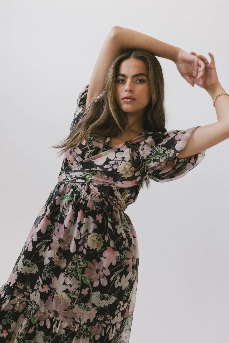 Angelique Floral Tie Dress in Black - Elegant Women's Summer Dress for Parties & Weddings - FINAL SALE