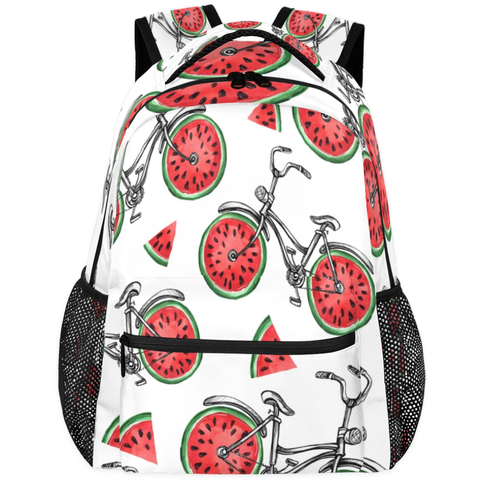 Watermelon Print Bicycle Laptop Backpack - Large School Backpack with Multiple Pockets for Men, Women & Kids - Perfect for Hiking, College & Daily Commute
