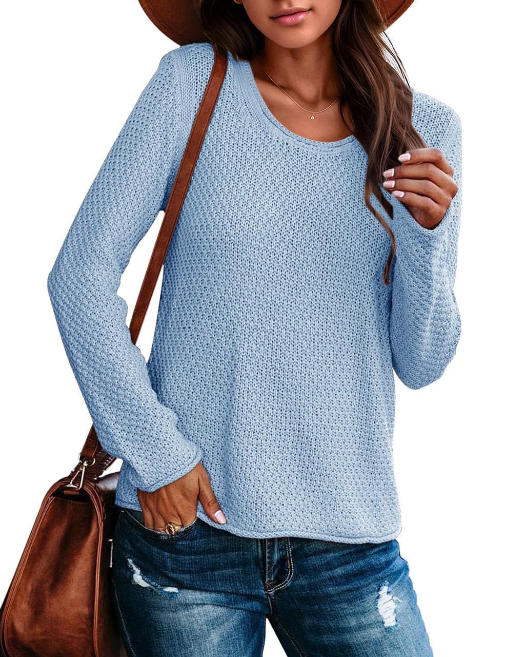 Ebifin Women's Crew Neck Pullover Sweater - Solid Color Casual Knit Top | Lightweight Warm Winter Sweater for Office, Travel & Everyday Wear
