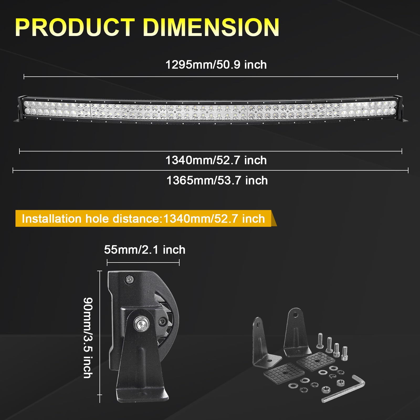 SKYWORLD 52 Inch 288W Curved LED Light Bar - Ultra Thin Spot Flood Combo Beam Offroad Driving Lights with Wiring Harness Kit - Waterproof Fog Lamp for 4x4 Trucks, ATV, SUV, Tractor & Boat - Perfect for Night Off-Roading, Camping & Emergency Lighting