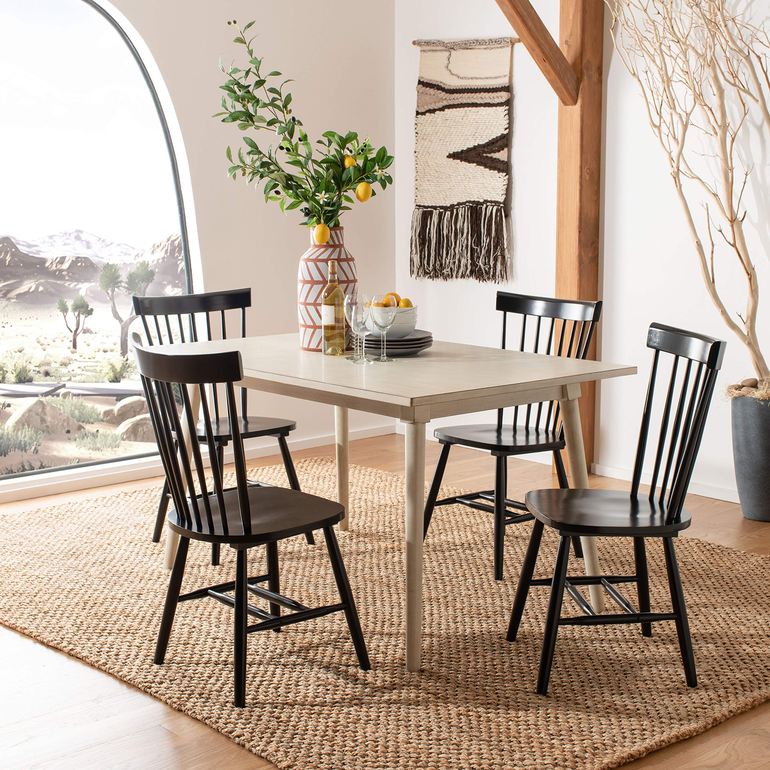 SAFAVIEH Parker Spindle Windsor Set of 2 Black Dining Chairs - 17 Inch Seat Height - Elegant Kitchen & Dining Room Furniture for Home Decor