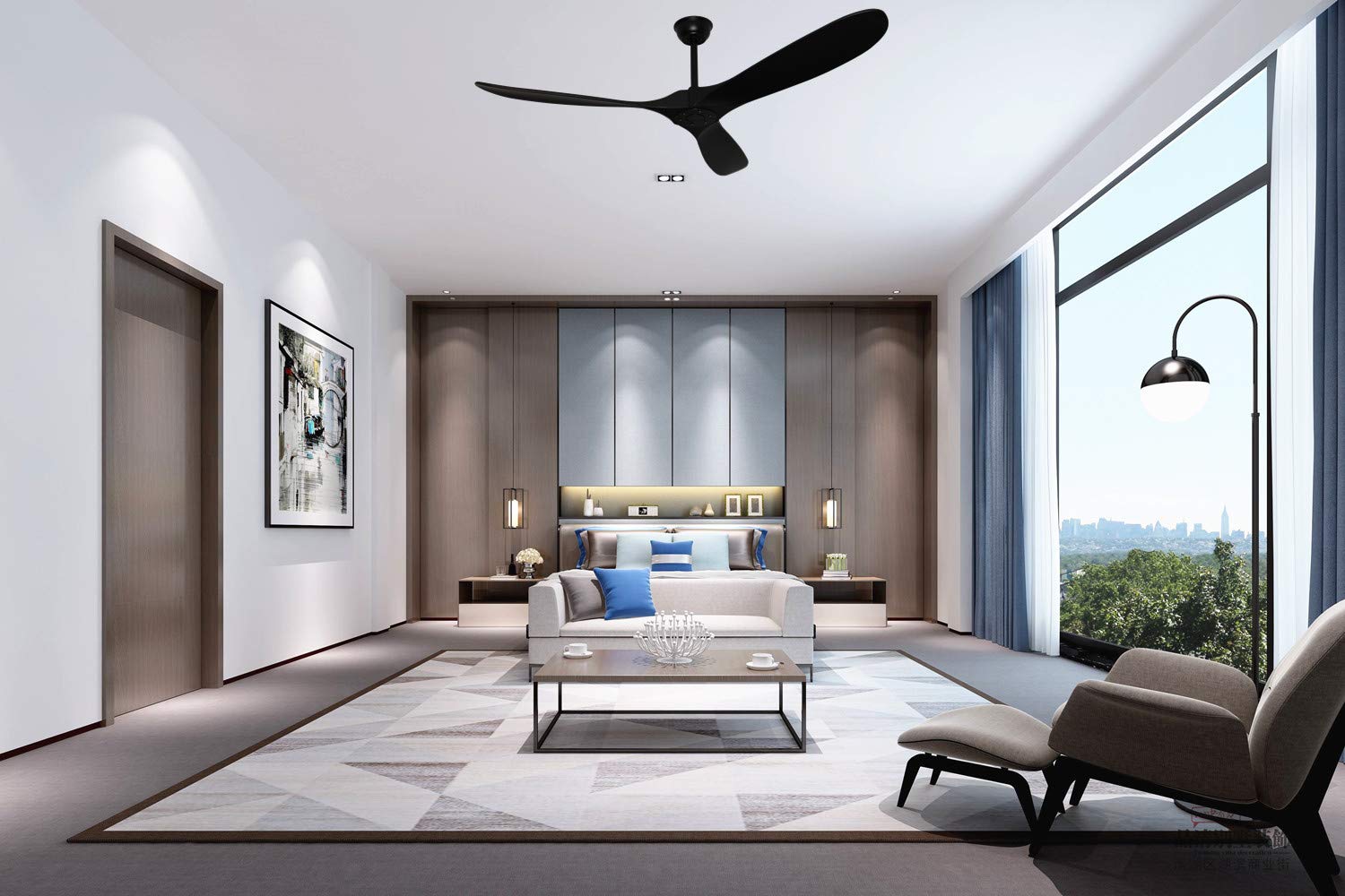 Goozegg 52 Inch Black Ceiling Fan with Remote Control - 3 Solid Wood Blades, Energy Efficient DC Motor, No Lights - Perfect for Living Room, Bedroom & Outdoor Spaces
