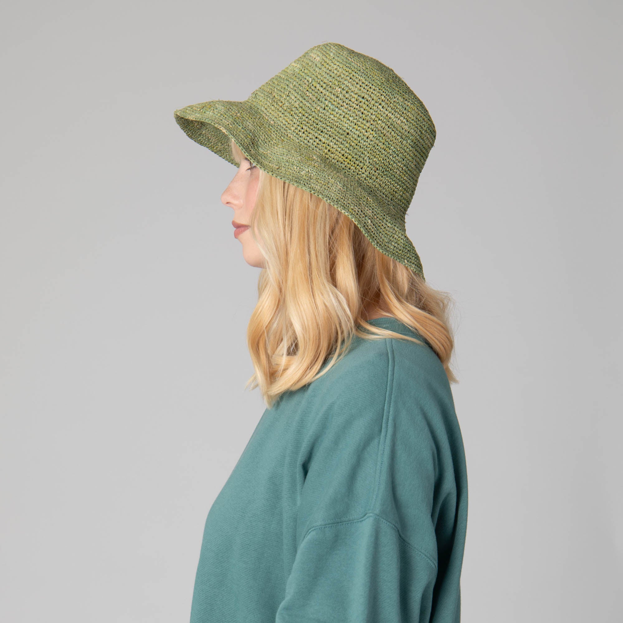Women's Crochet Raffia Bucket Hat - Summer Beach Sun Hat for Women - Boho Straw Hat for Outdoor, Travel, and Vacation