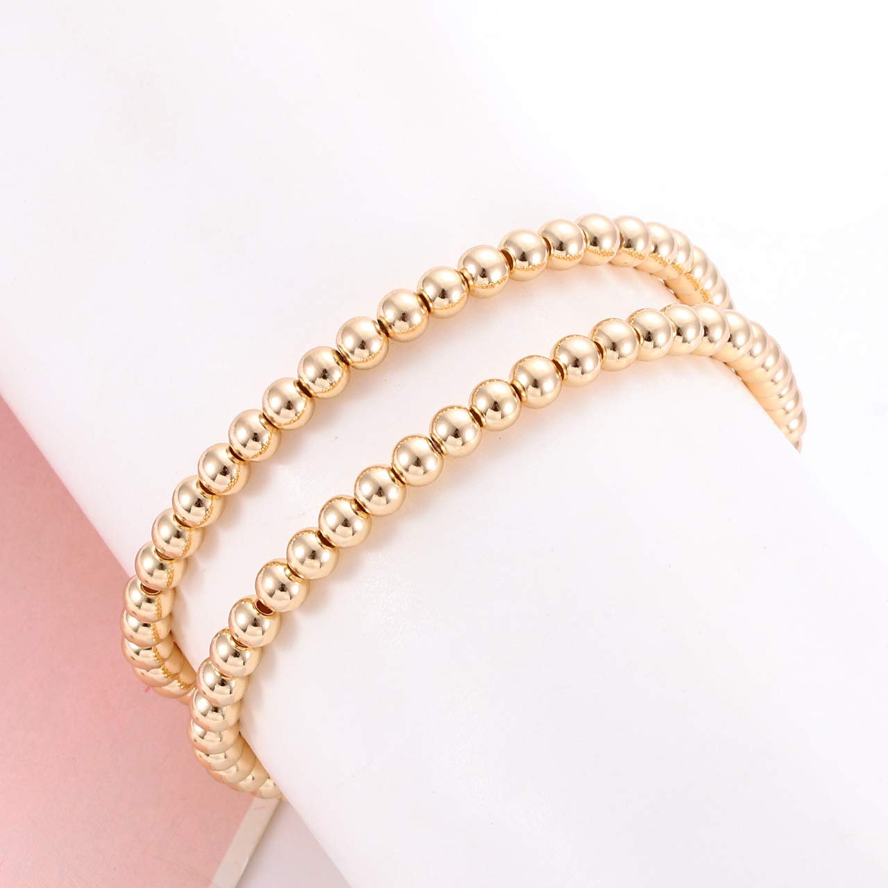 ANGLESJELL Gold Bead Bracelets for Women & Men - Stackable Brass Bead Ball Chain Stretch Bracelet Set - Elegant Bangle Jewelry for Birthday, Party, Holiday Gifts - Perfect for Everyday Wear, Layering & Special Occasions