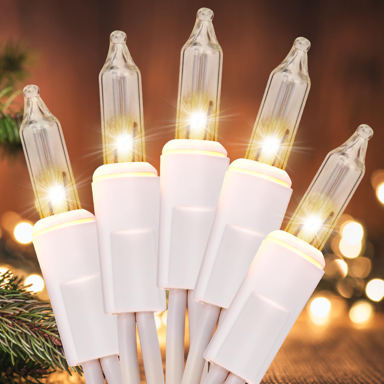 100-Count Clear Mini Christmas Lights with Warm White Bulbs & White Wire - UL Certified Connectable String Lights for Christmas Tree, Garland, Home, Patio, Wedding, Party & Festival Decor - Perfect for Indoor/Outdoor Holiday Lighting