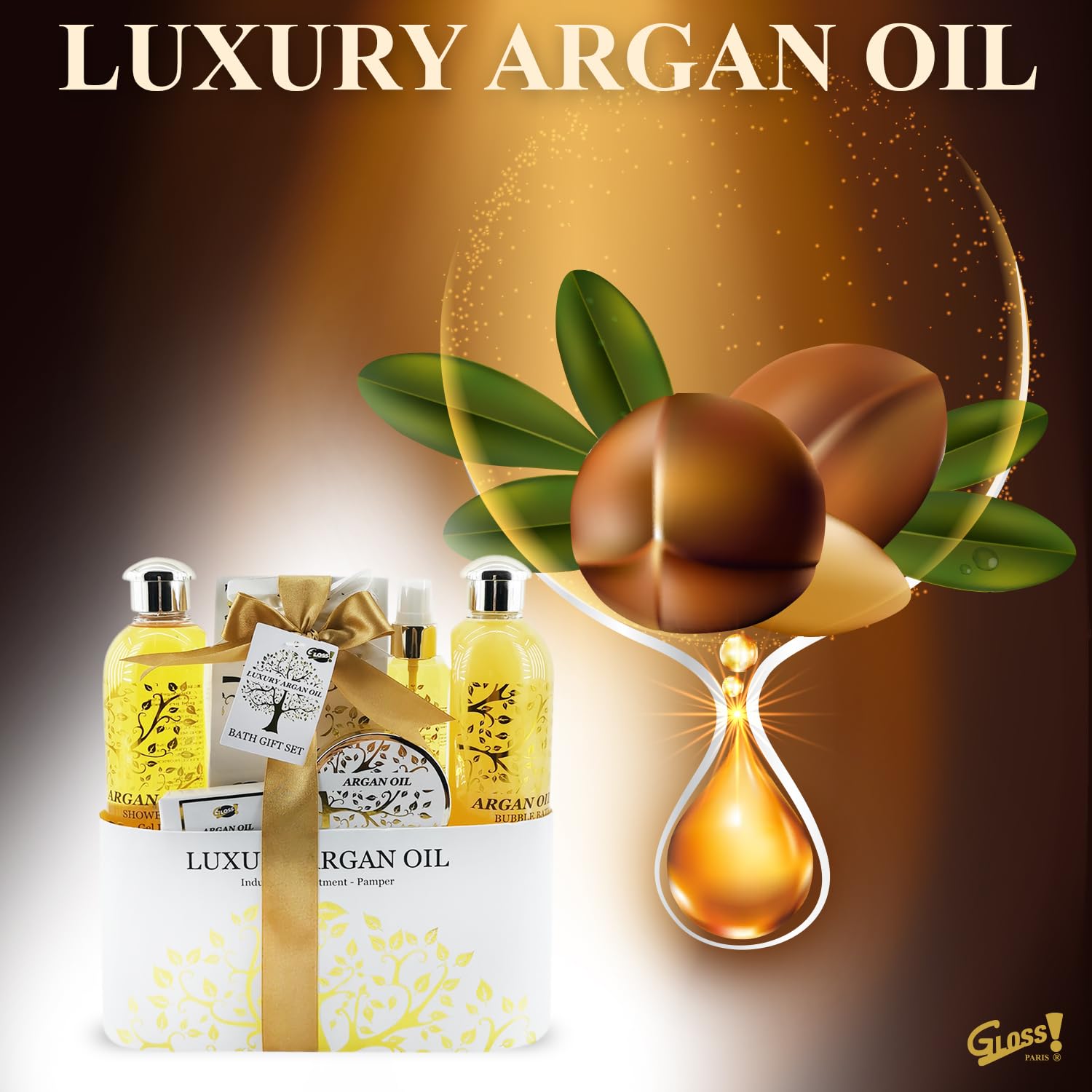 Luxury Argan Oil Bath Gift Set for Women - Moisturizing Body Care & Shower Essentials | Perfect Birthday, Christmas, Mother's Day Present | Spa & Relaxation Gift Box for Her | Ideal for Home Self-Care, Bridal Showers & Special Occasions