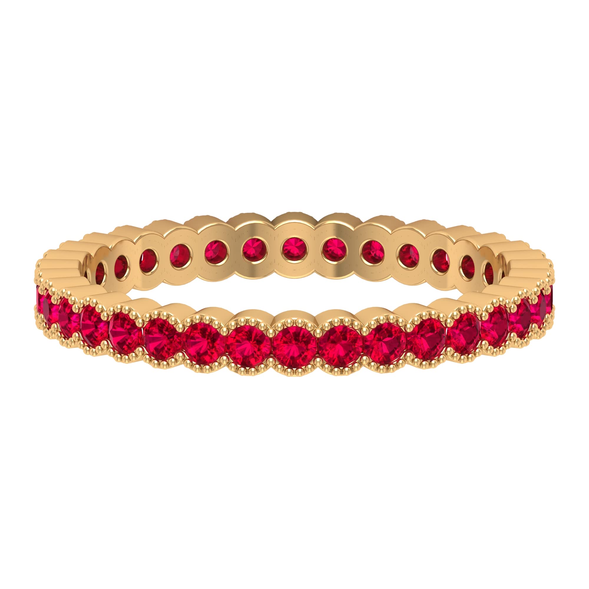 1 CT Lab-Created Ruby Eternity Ring - 14K Solid Gold Beaded Band - Red Created Ruby Full Eternity Ring for Women - Perfect for Anniversaries, Engagements & Special Occasions