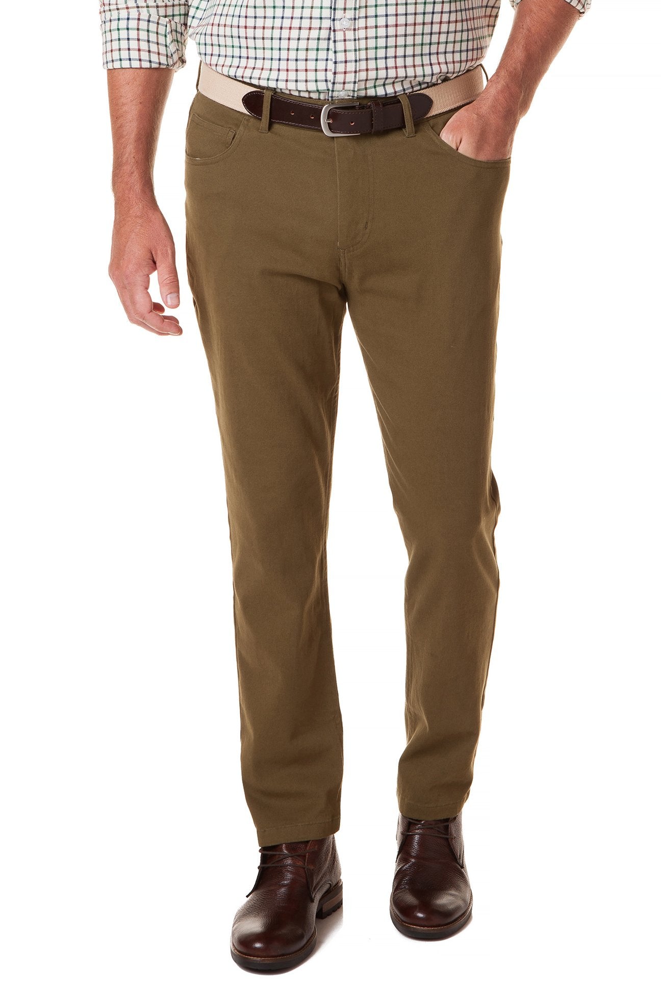 Wayfarer 5 Pocket Stretch Twill Pants for Men - Olive Green Casual Comfort Fit Trousers - Perfect for Work, Travel & Outdoor Activities