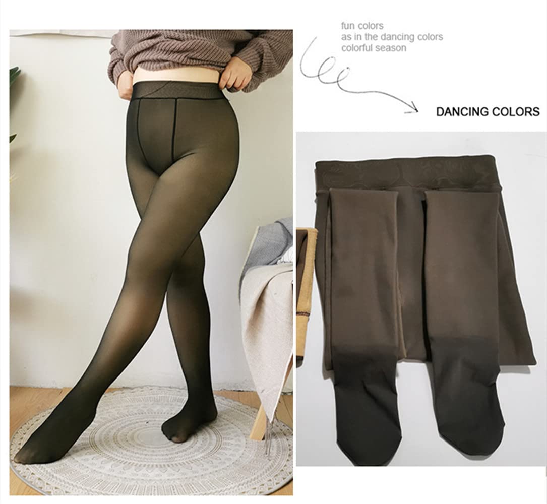 Plus Size Fleece Pantyhose - Warm Sheer Tights for Winter (Black, 260G) - Perfect for Cold Weather & Layering