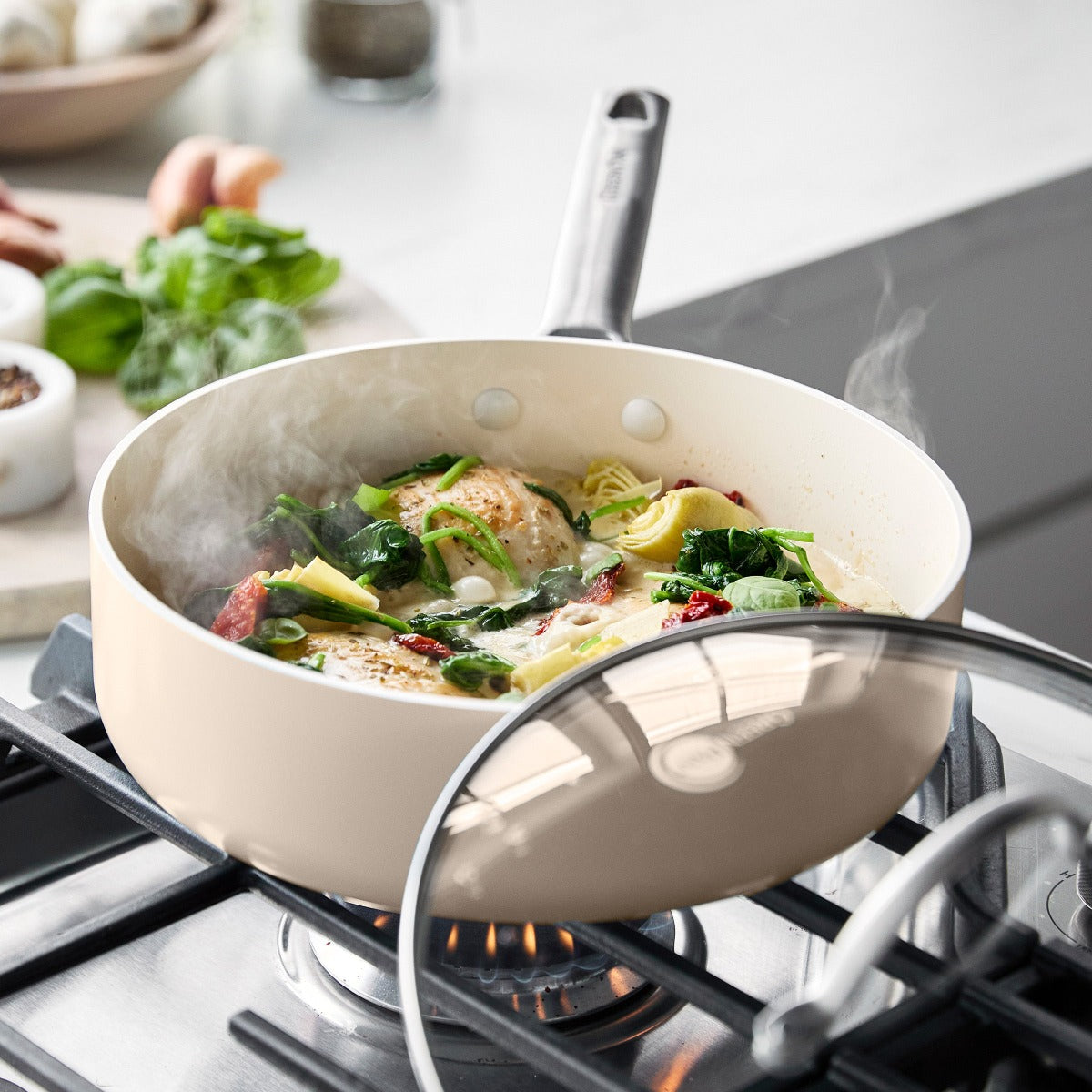 Padova Ceramic Nonstick 16-Piece Cookware Set - Taupe | Durable & Eco-Friendly Pots & Pans for Healthy Cooking | Perfect for Frying, Boiling & Sauteing in Modern Kitchens