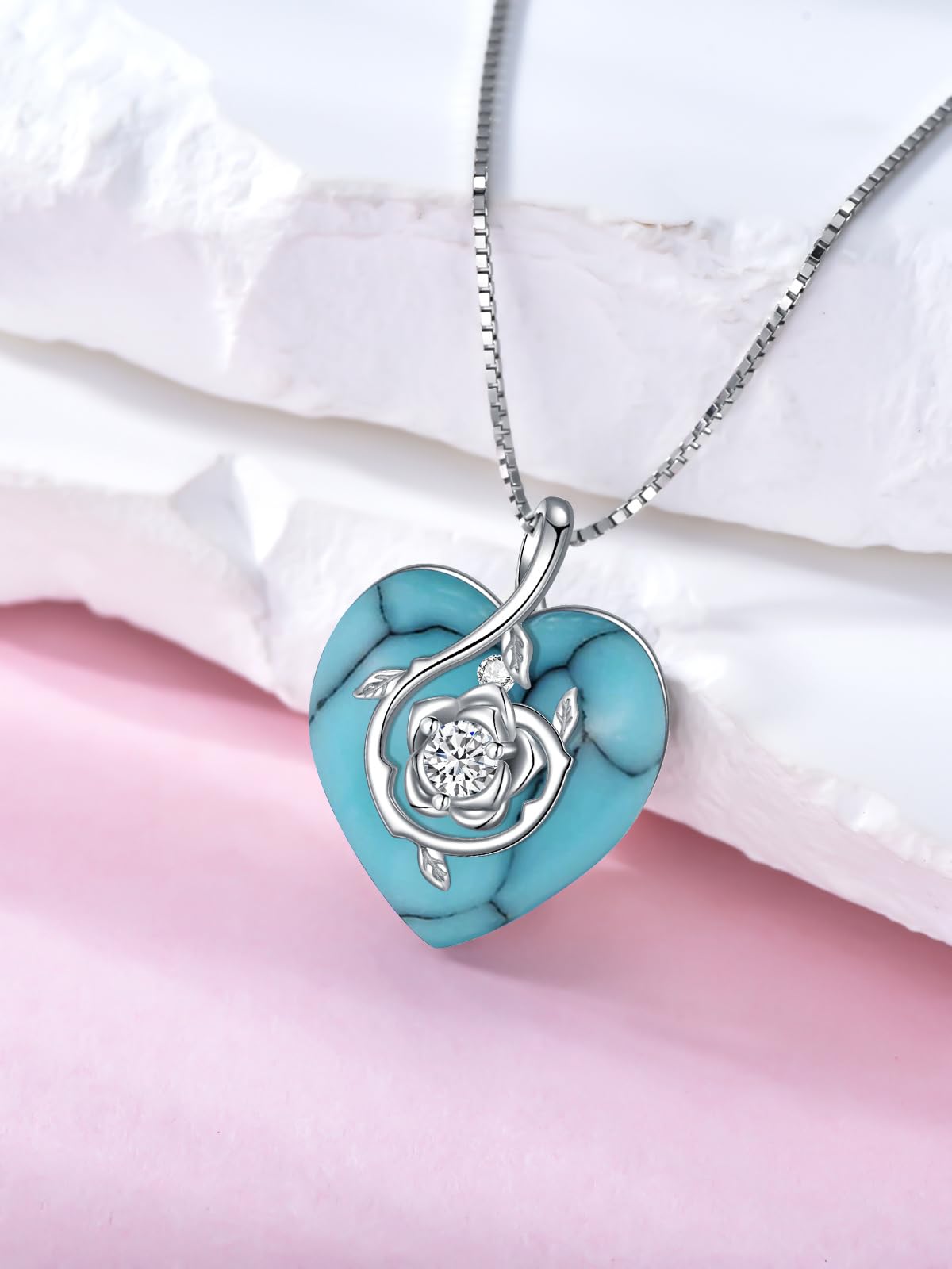 12 Month Birthstone Sterling Silver Heart Rose Pendant Necklace - Mother's Day, Anniversary, Birthday, Christmas & Valentine's Day Jewelry Gift for Women, Wife, Girlfriend & Mom | Perfect for Romantic Occasions, Special Celebrations & Everyday Elegance