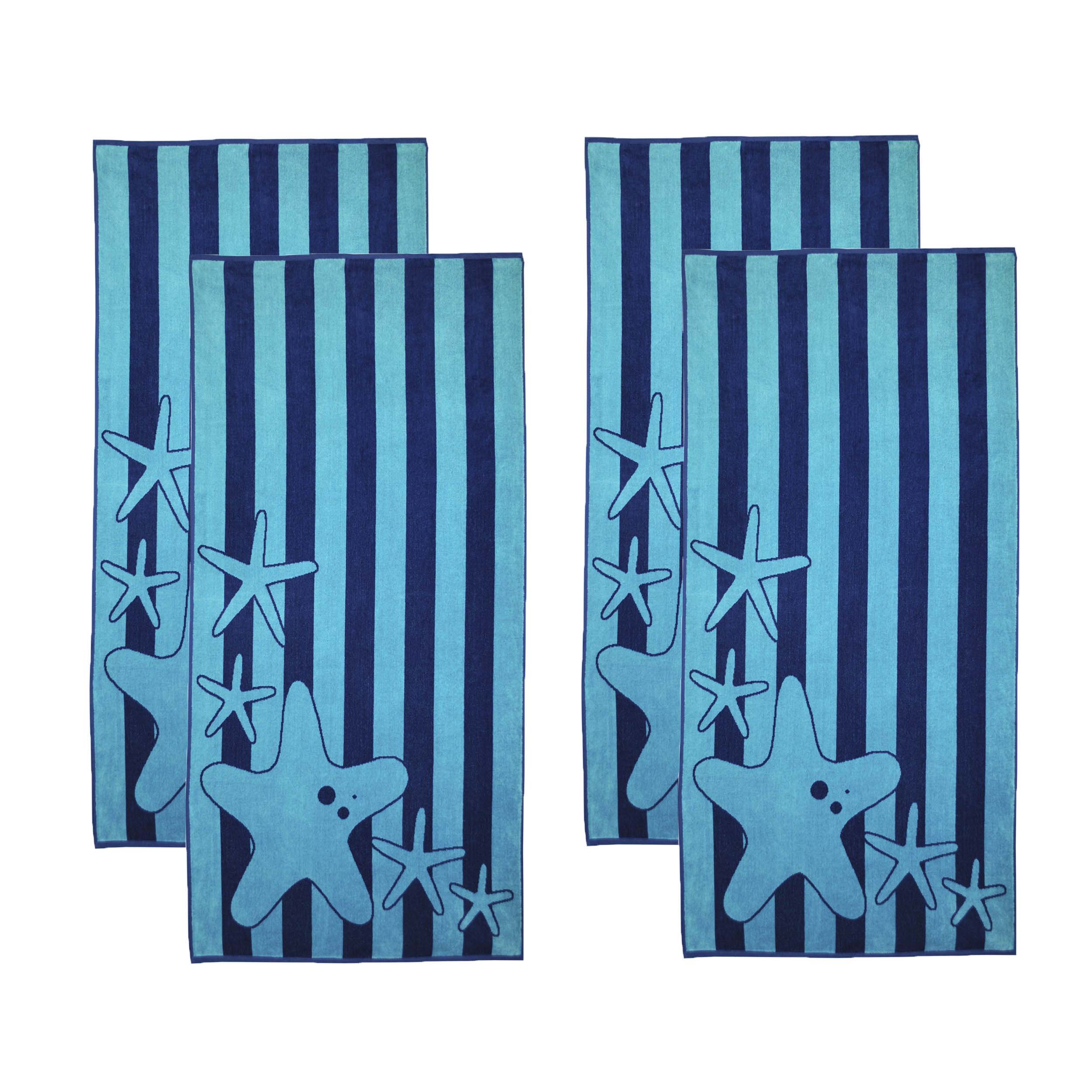 Premium Starfish Oversized Cotton 4-Piece Beach Towel Set - Ultra Soft, Quick Dry, Large 40x70 Inches - Perfect for Pool, Beach, Vacation & Spa Use