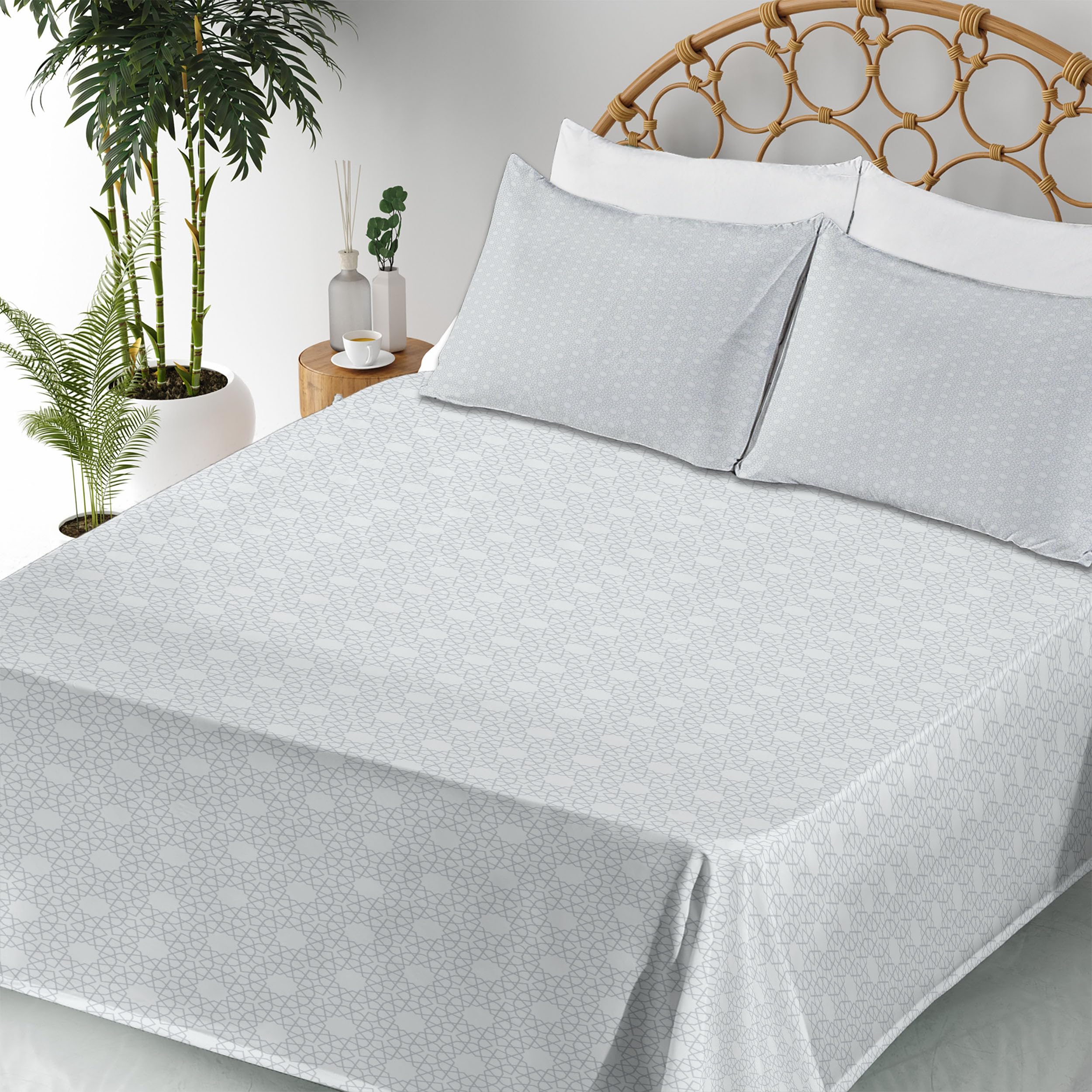 Ambesonne Abstract Floral Geometric Print 4-Piece King Sheet Set | Pale Purple Blue Coconut | Soft Bedding for Home, Hotel & Guest Room Decor