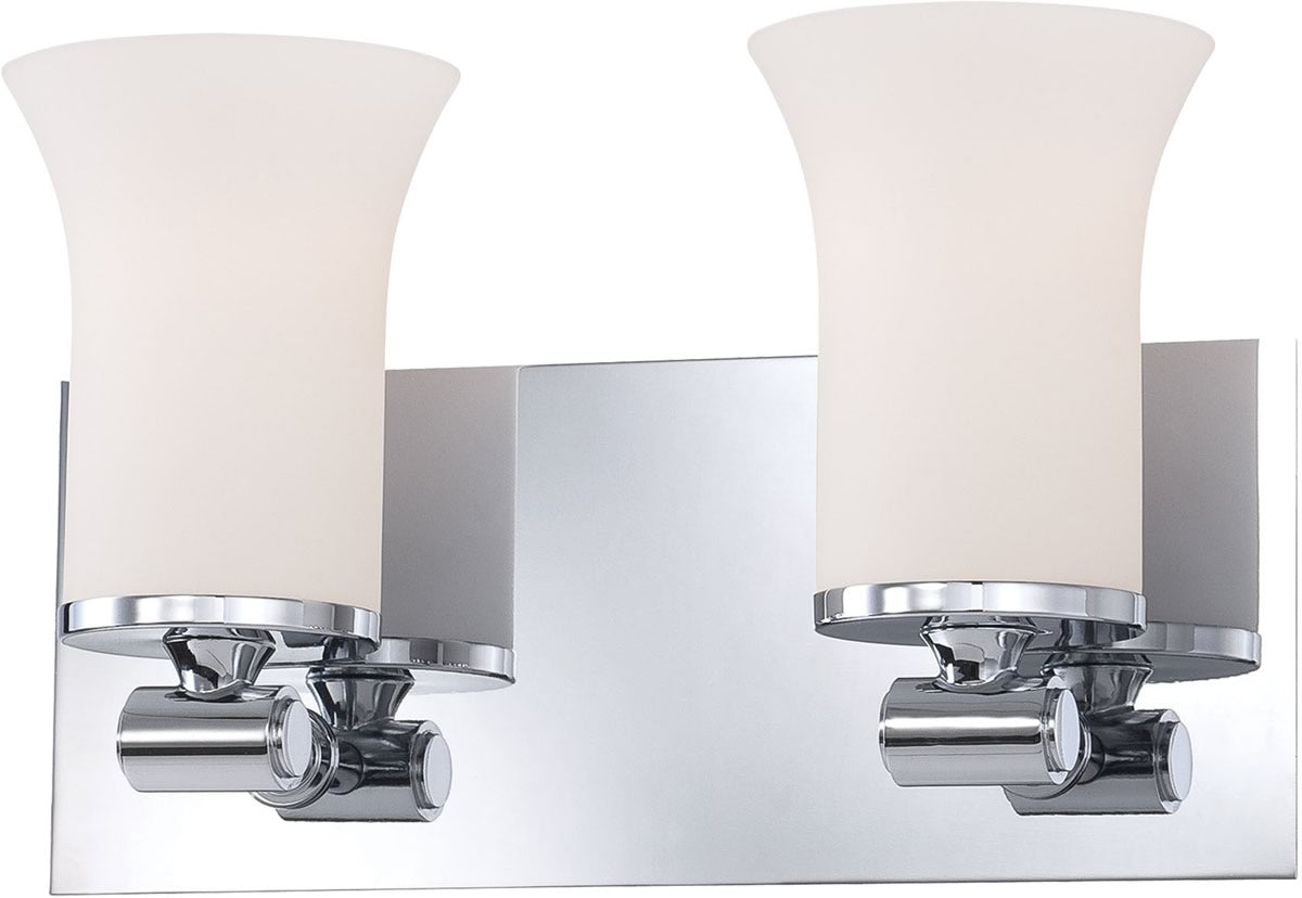 13W Flare 2-Light Bathroom Vanity Light Fixture - Chrome Finish with White Opal Glass Shades - Perfect for Modern Bathroom, Powder Room & Dressing Area Lighting