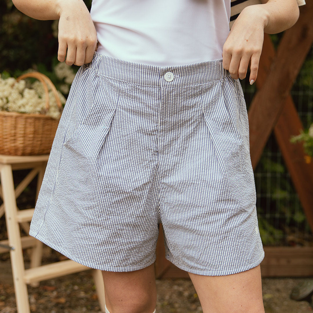 Men's Harvest Shorts - Navy Seersucker Casual Summer Shorts for Outdoor Activities & Beach Vacations