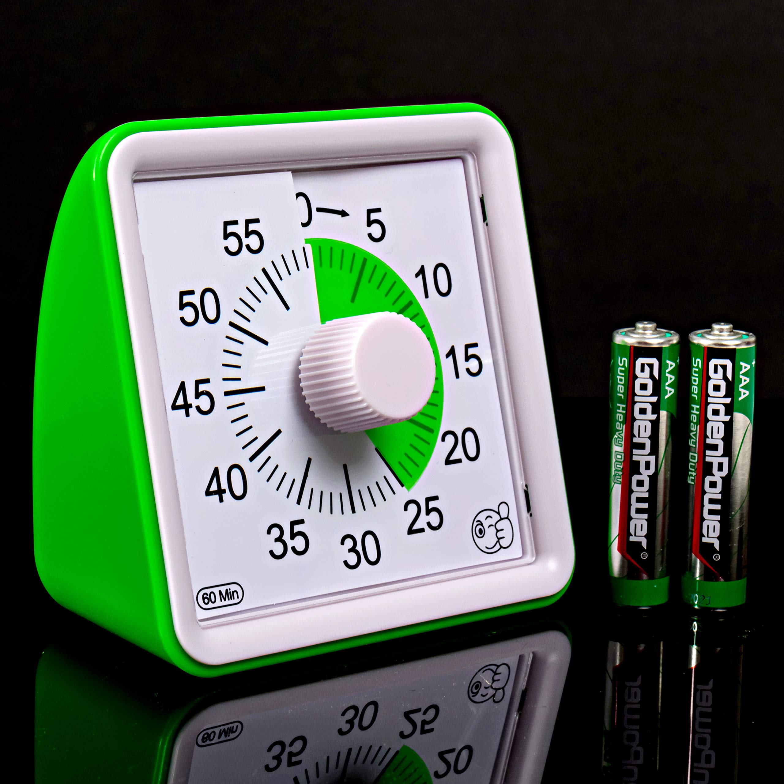 60-Minute Visual Analog Timer - Silent Countdown Clock for Classroom, Kids with Autism, Kitchen & Office Use - No Loud Ticking, Adjustable 3-60 Sec Alarm, Green - Perfect for Time Management, Cooking, Study & Therapy Sessions