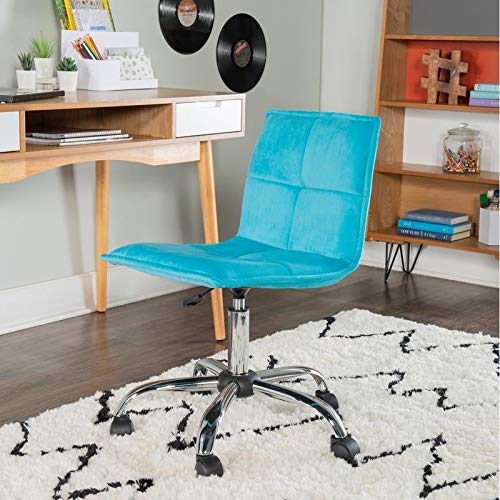 Linon Memphis Blue Office Chair - Ergonomic Desk Chair with Adjustable Height & Lumbar Support for Home & Office Workspace