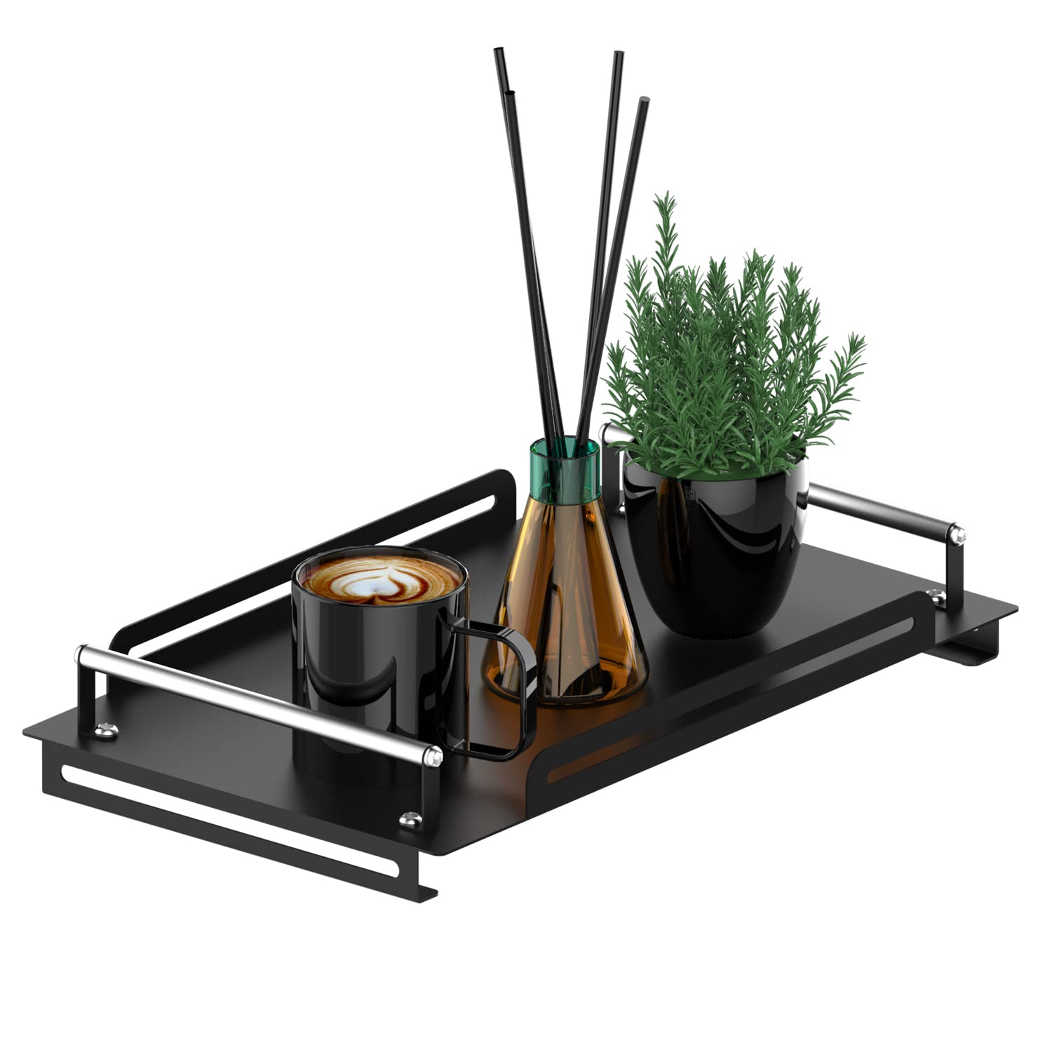 Stainless Steel Black Bathroom Organizer Tray - Countertop Spice Rack & Cosmetic Storage Shelf for Kitchen, Living Room, Bedroom | Perfect for Vanity, Dressing Table & Bathroom Counter Organization