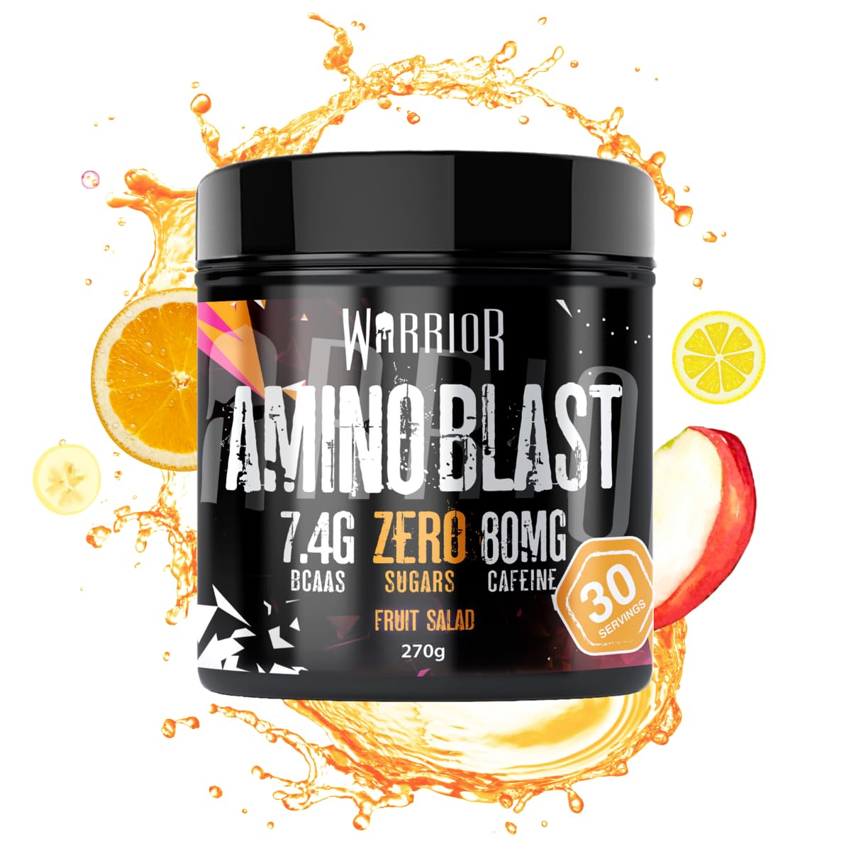 Warrior Amino Blast 270g BCAA Powder - Branched Chain Amino Acids Supplement for Workout & Recovery | Energy Boosting Drink Mix | 30 Servings Fruit Salad Flavor | Pre, Intra & Post Workout Nutrition