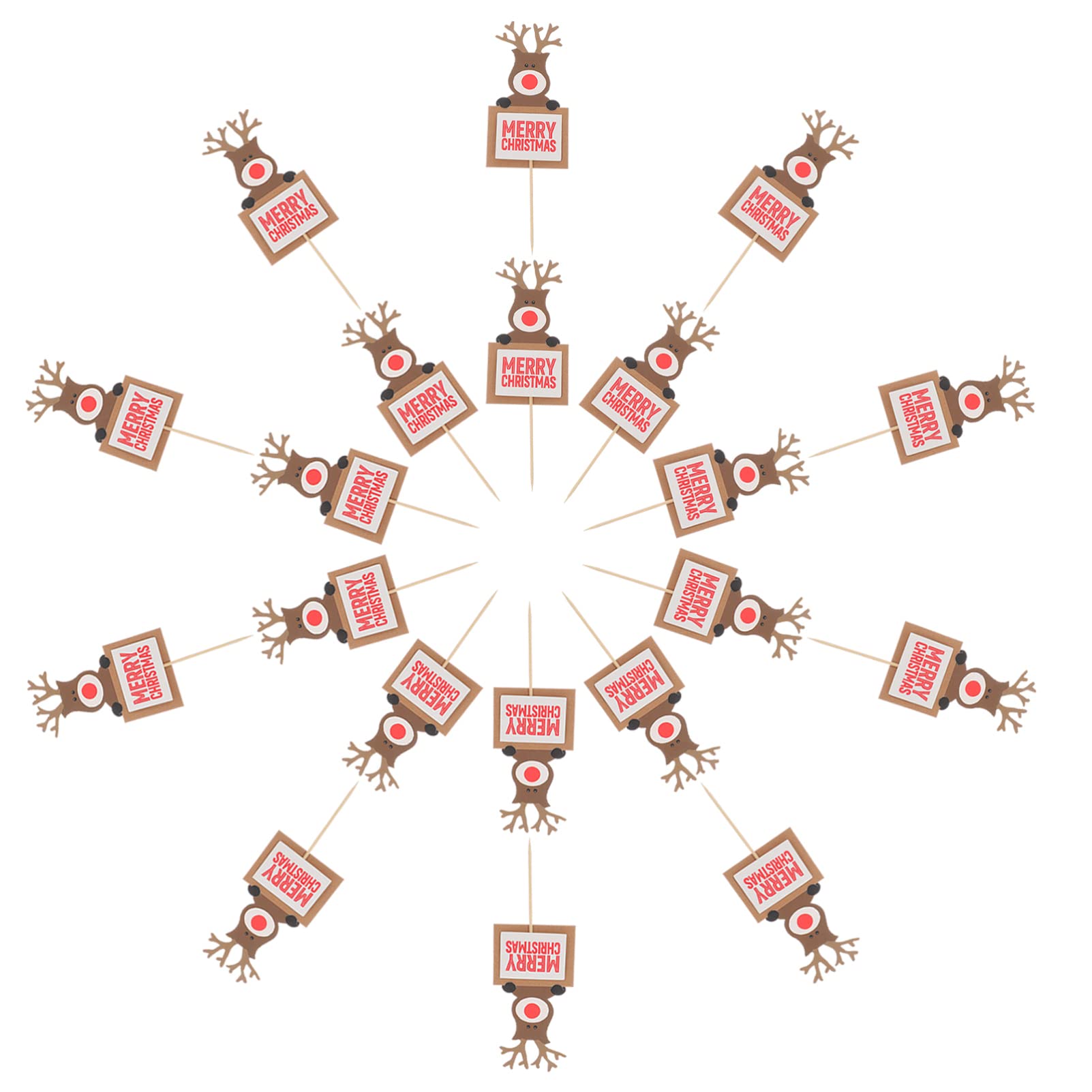 20Pcs Christmas Cupcake Toppers - Merry Christmas Deer Cake Decorations for Holiday Parties, Xmas Desserts & Fruit Picks | Perfect for Christmas Celebrations, Office Parties & Family Gatherings