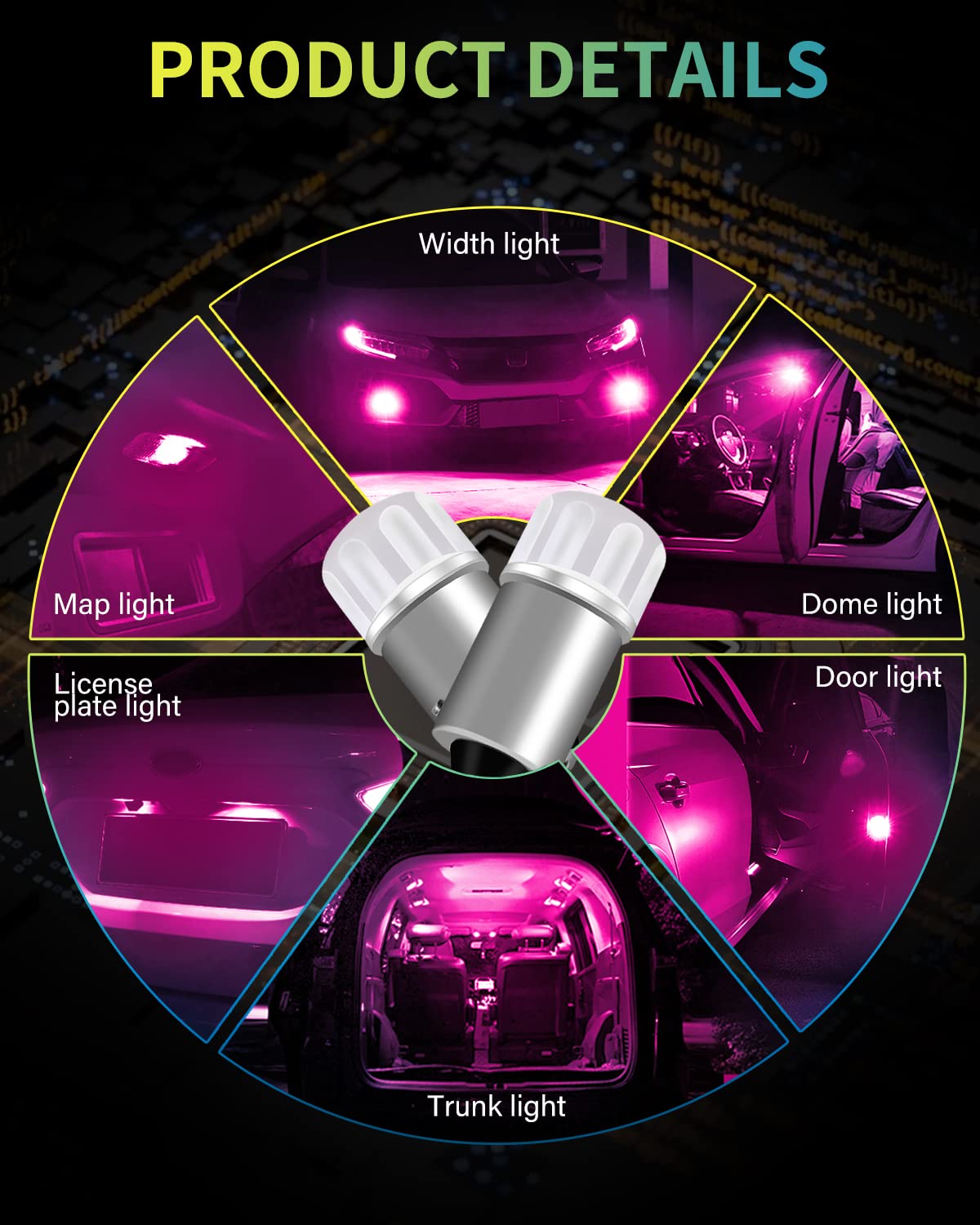 BA9S LED Car Bulbs - BA9 53 37 1895 1891 LED Bulb Pink (Pack of 10) - Super Bright Interior Lights for Car License Plate, Side Marker, Dome Lights - Perfect for Night Driving & Vehicle Customization