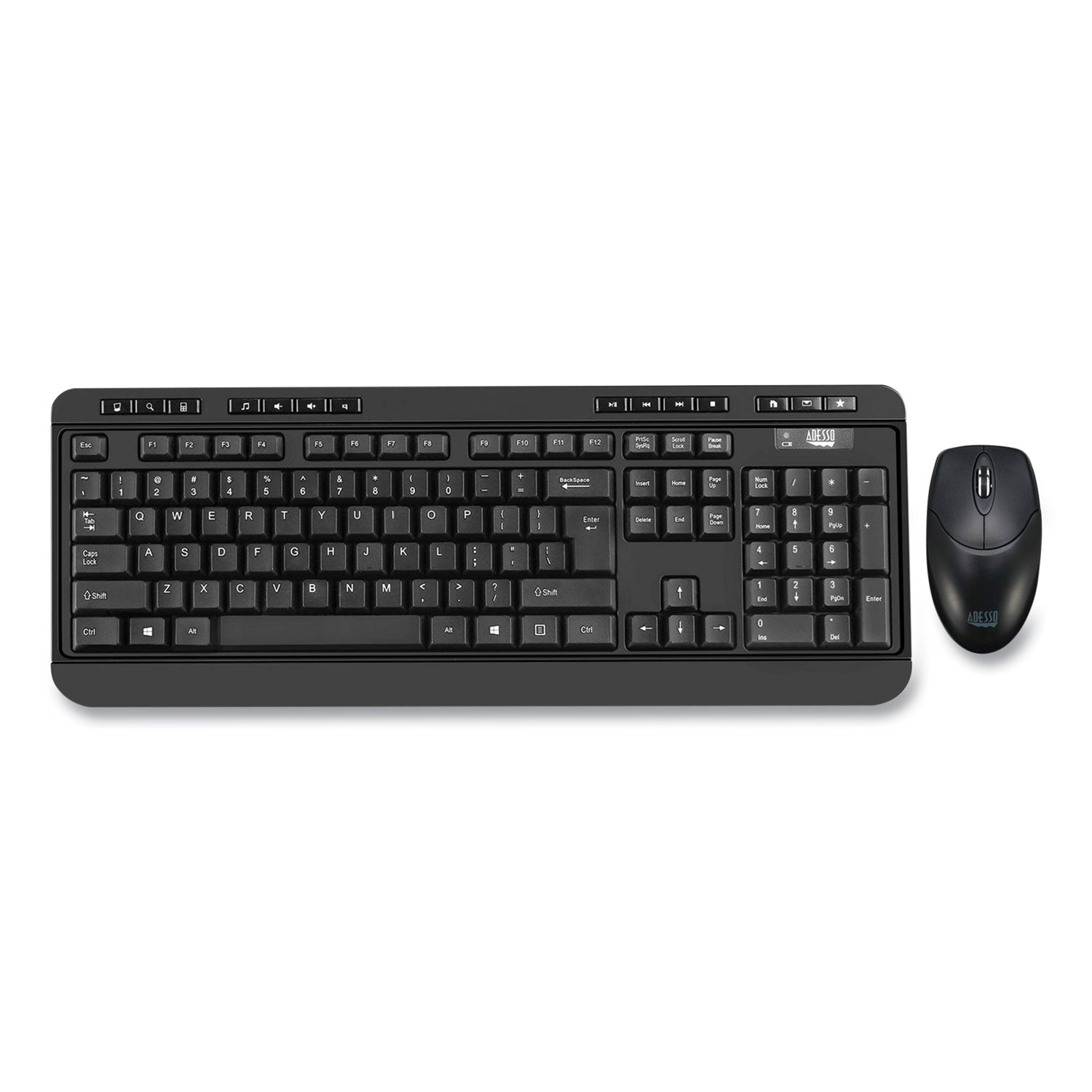Adesso WKB-1320CB Antimicrobial Wireless Keyboard and Mouse Combo - 2.4GHz USB Receiver, 30ft Range, Ergonomic Design for Office & Home Use - Perfect for Workstations, Gaming, and Shared Computers (Black)