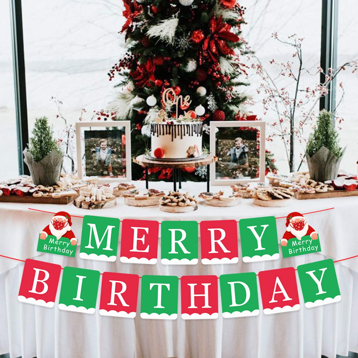 Merry Christmas & Happy Birthday Banner - 2022 Holiday Party Decorations for Fireplace Mantle, Indoor Xmas Birthday Party Supplies | Perfect for Christmas Birthday Celebrations, Home Decor & Festive Gatherings