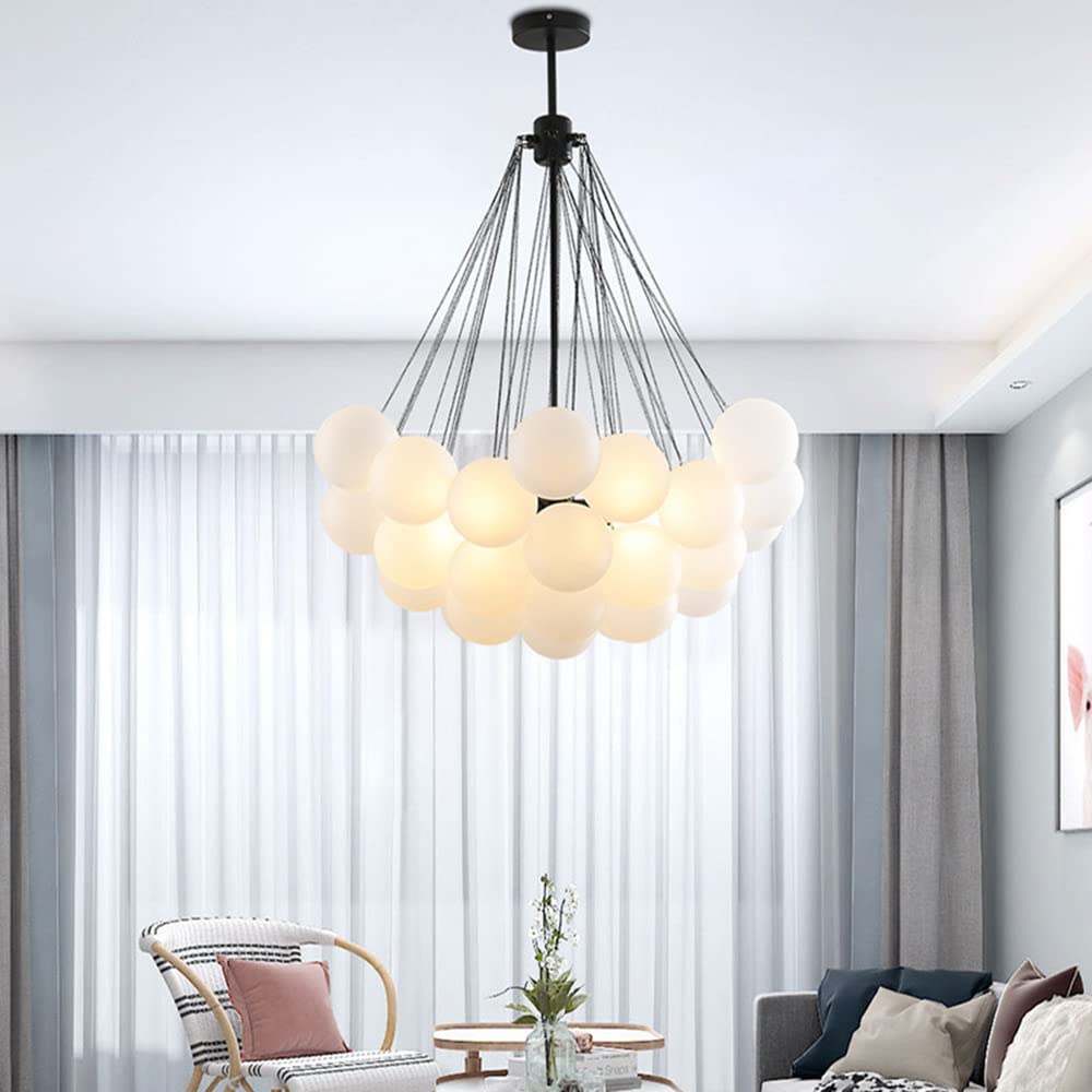 Black Frosted Glass Bubbles Ball Chandelier - Elegant Ceiling Pendant Light for Hallway, Bedroom & Living Room | DIY Hanging Light Fixture for Modern Home Decor, Wedding & Dining Room Ambience