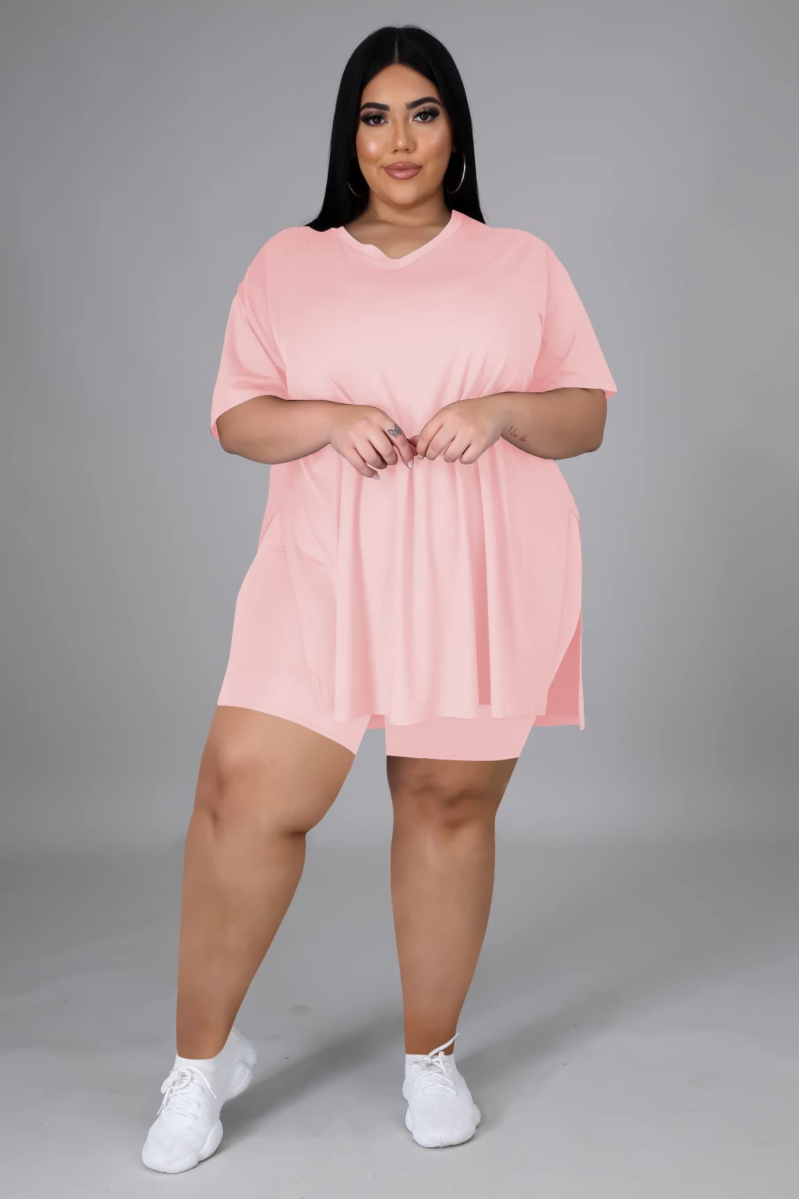 Plus Size Women's 2-Piece Loungewear Set - Oversized T-Shirt & Shorts Comfy Outfit for Summer | Casual Wear, Home Relaxation & Vacation Outfits