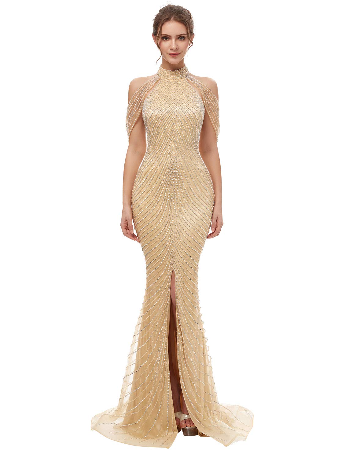 Sarahbridal Women's Tulle Mermaid Sequin Evening Dress - Elegant Formal Prom Gowns Long for Wedding, Party, Ball & Special Occasions