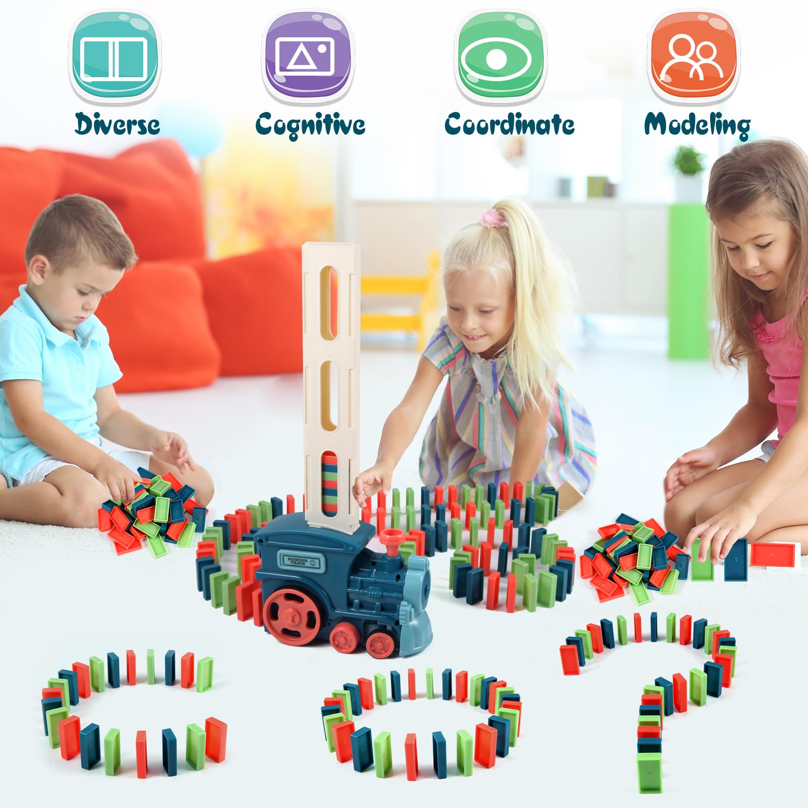 120PCS Domino Train Set STEM Building Toys for Kids Ages 3-8 - Educational Montessori Learning Toys for 4 5 6 7 Year Old Boys & Girls - Perfect for Birthday Gifts, Classroom Activities & Family Game Night