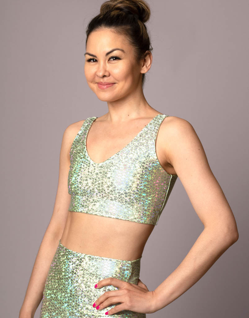 Mint Mermaid V-Neck Crop Top for Women - Trendy Summer Beachwear, Casual Outfits & Party Wear