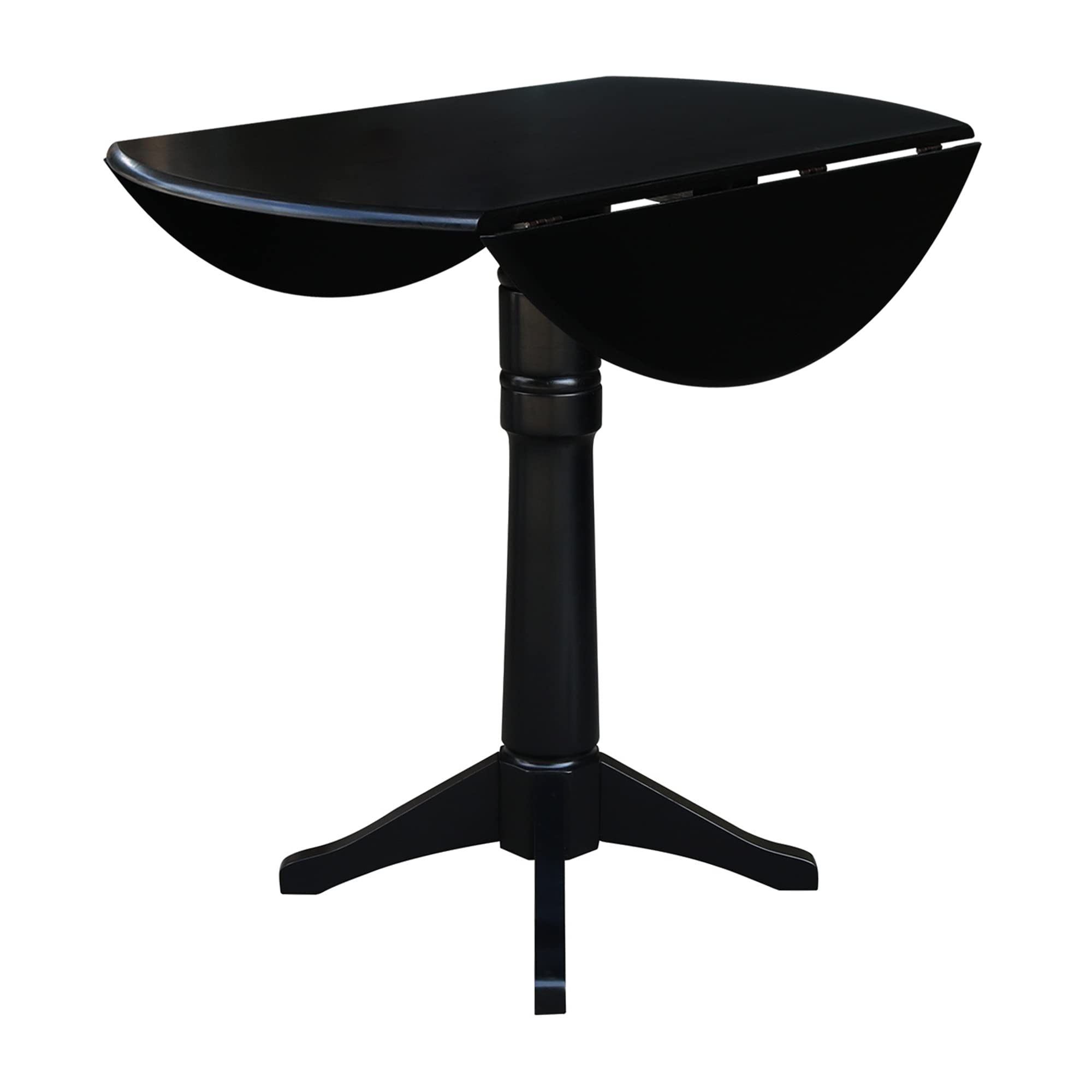IC International Concepts 42-Inch Round Dual Drop Leaf Pedestal Dining Table - Adjustable Height 42.3 Inches - Space Saving Design for Small Dining Rooms - Easy to Assemble - Black Finish - Perfect for Apartments, Breakfast Nooks & Cozy Dining Spaces