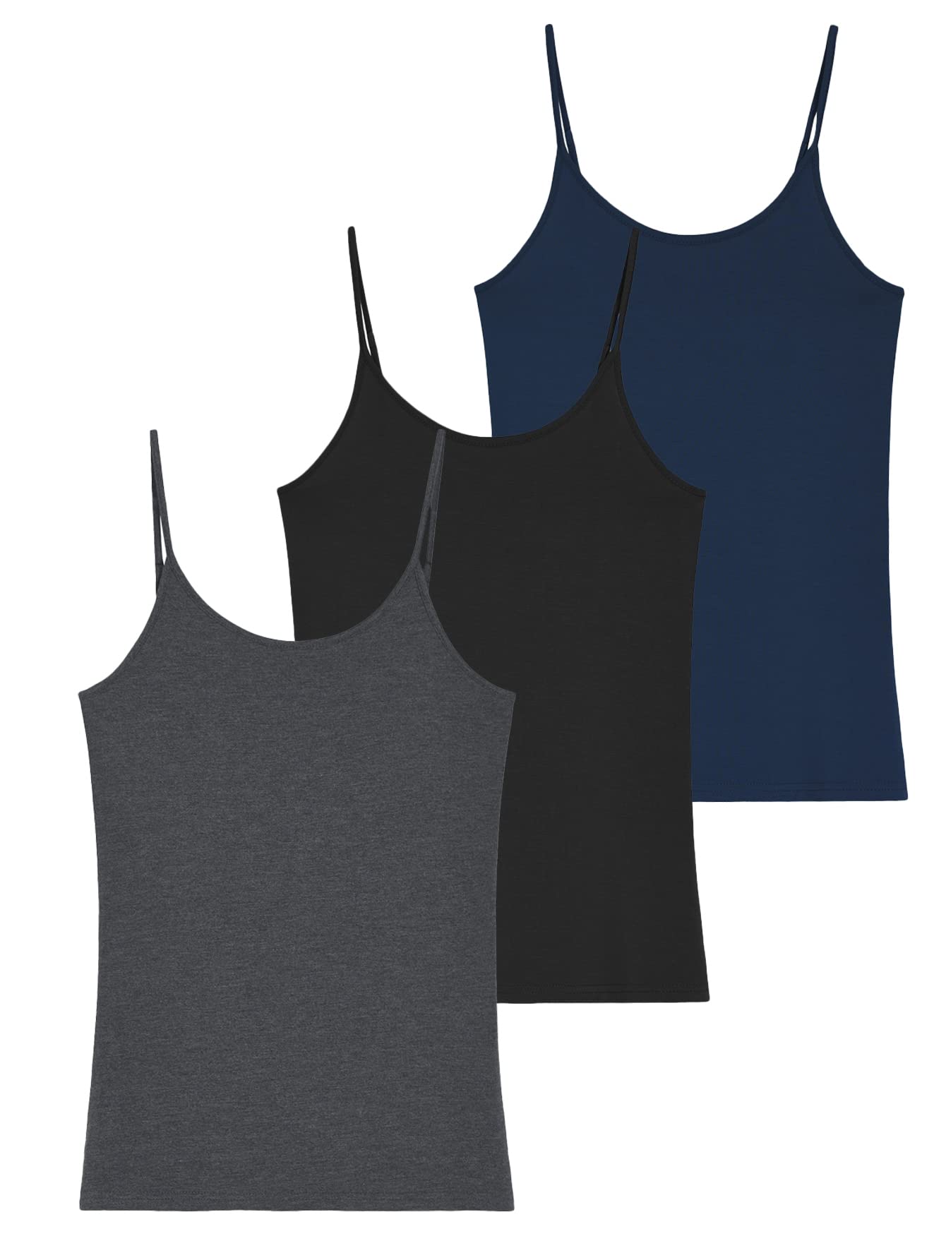Women's Bamboo Viscose Adjustable Strap Cami Tank Top 3 Pack - Soft Breathable Summer Tops for Casual Wear, Layering & Lounge