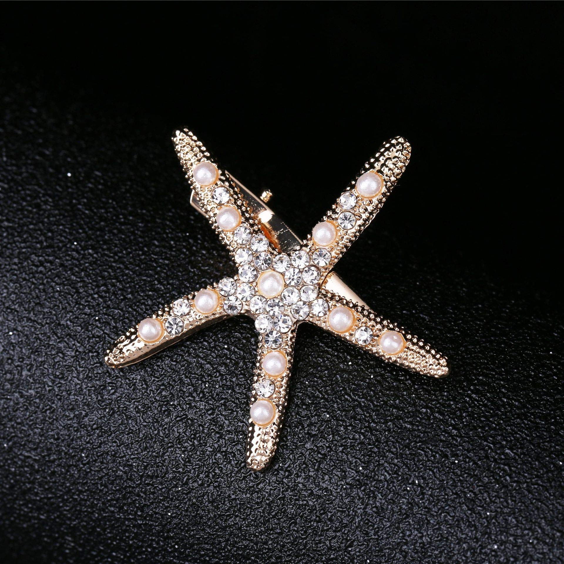 3Pcs Starfish Hair Clips with Rhinestones & Imitation Pearls - Elegant Alloy Hair Barrettes for Women - Perfect for Weddings, Beach Parties & Summer Hairstyles