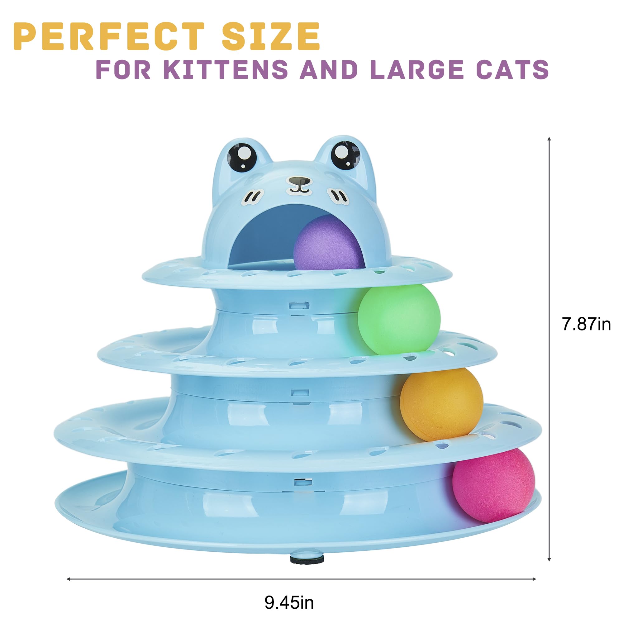 **Gefryco 4-Tier Interactive Cat Toy Ball Track & Turntable Tower - Multi-Level Puzzle Exercise Toy with Colorful Chase Balls for Indoor Cats (Blue) - Fun Playtime & Mental Stimulation for Kittens**