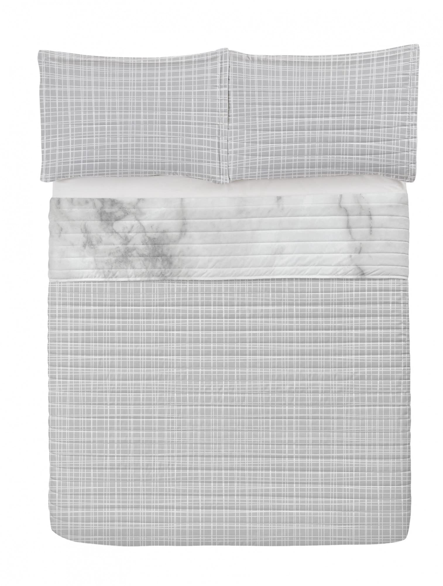Ambesonne Reversible King Size Bedspread Set with Pillow Shams - Marble Print Microfiber Comforter in Pale Grey Dust, Nature Granite Pattern with Cloudy Spotted Stone Effects | Perfect for Master Bedroom, Guest Room & Luxury Hotel Decor