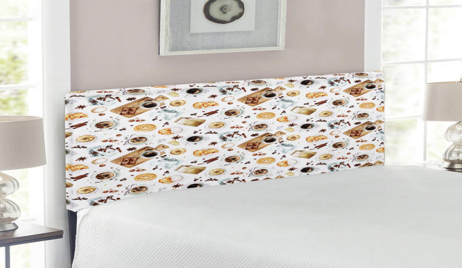 Ambesonne Modern Upholstered Headboard - Queen Size with Memory Foam, Sand Brown & White Watercolor Artwork | Decorative Metal Bed Frame Headboard for Bedroom | Perfect for Contemporary Home Decor & Guest Room Styling