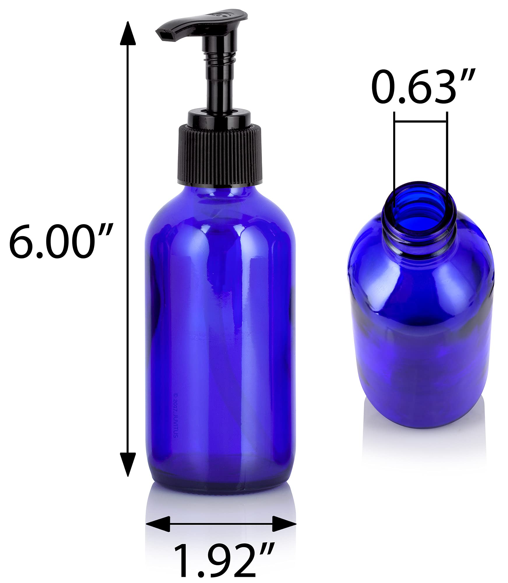4 oz Cobalt Blue Glass Boston Round Bottles with Black Lotion Pumps (12 Pack) + Free Funnel - Essential Oil, DIY Beauty & Skincare Storage Solution for Home, Salon or Travel