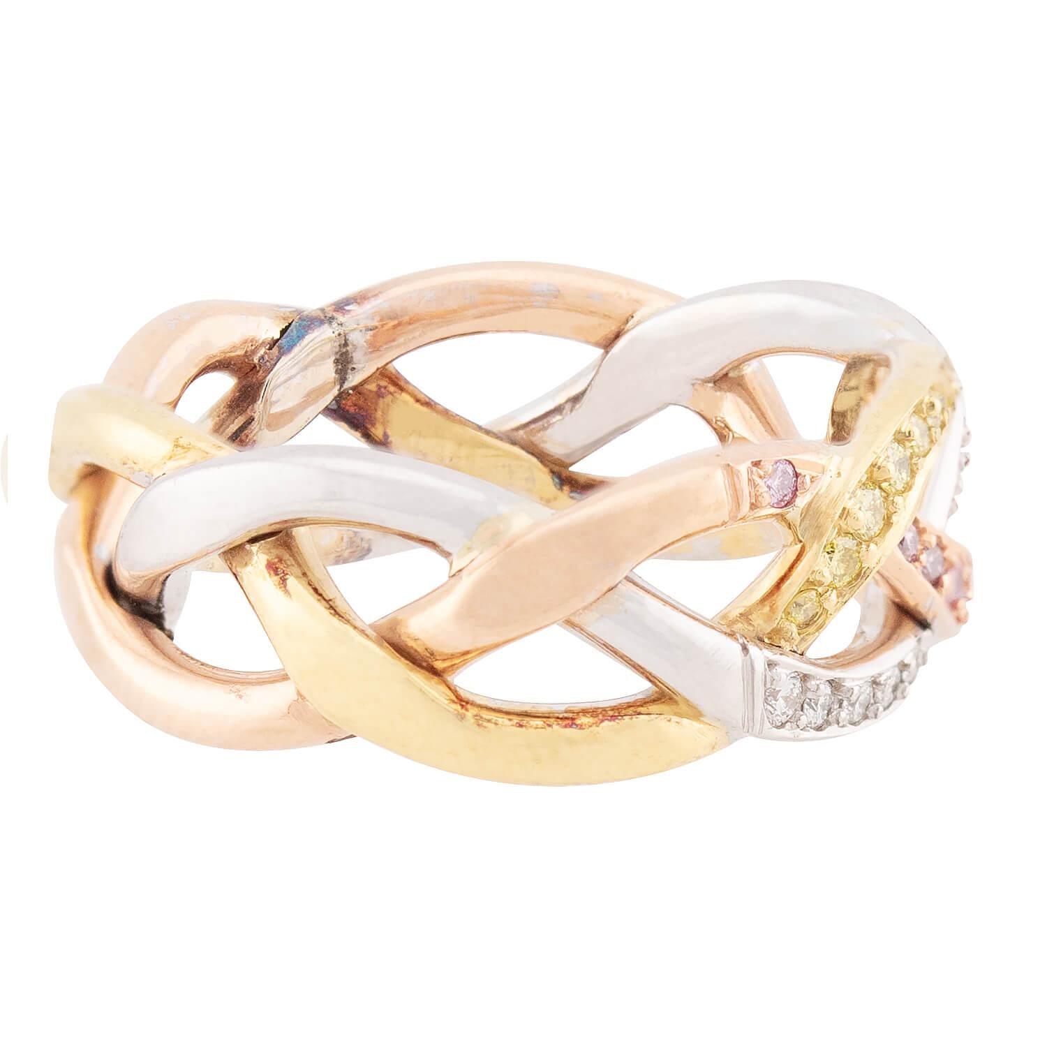 18k Mixed Metal Diamond Braided Band Ring - Elegant Stackable Jewelry for Women, Perfect for Weddings, Anniversaries & Everyday Luxury