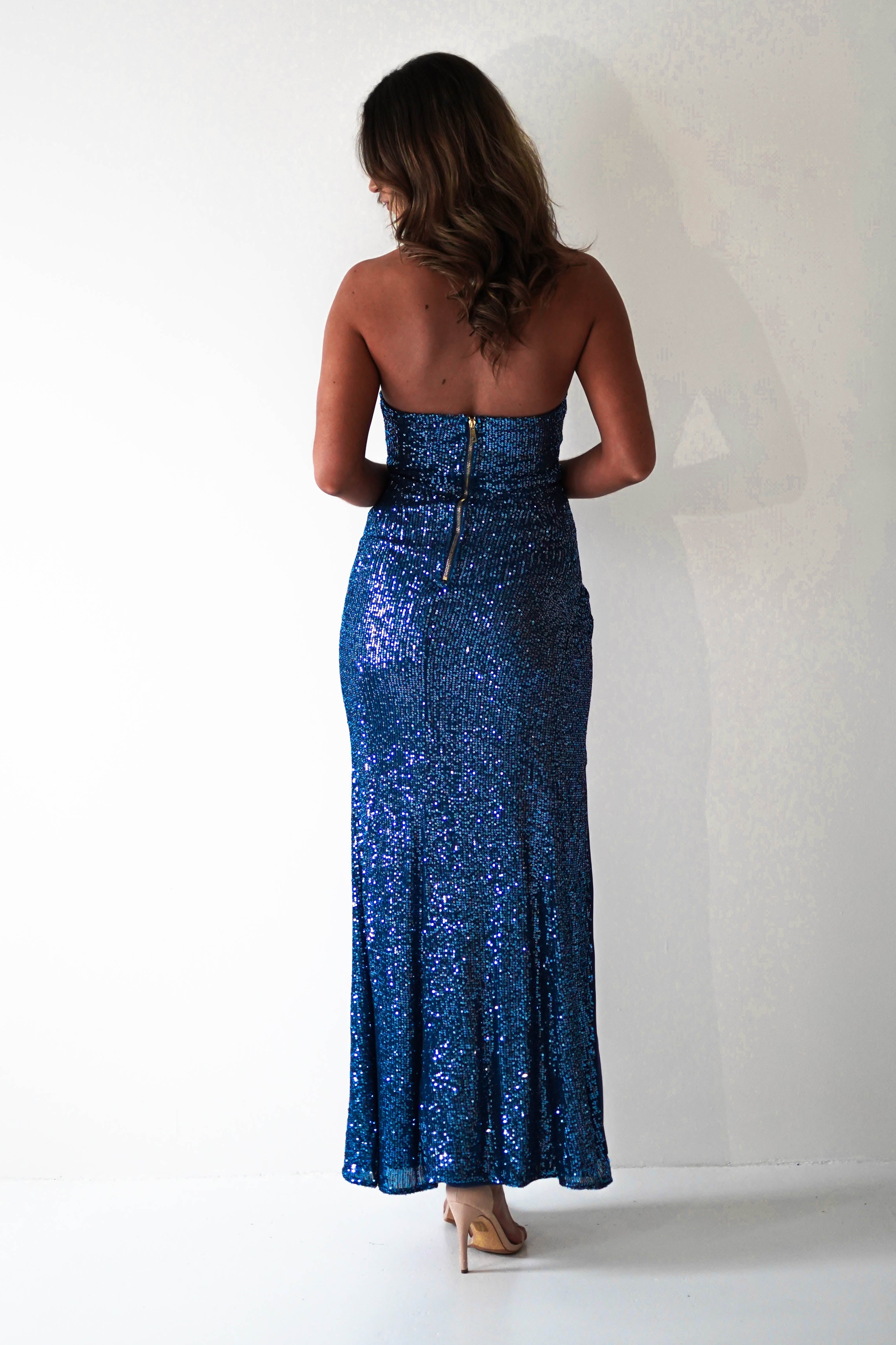 Clarin Sequin Maxi Dress for Women - Elegant Lapis Blue Evening Gown with Sparkling Sequins | Perfect for Prom, Party, Wedding & Special Occasions