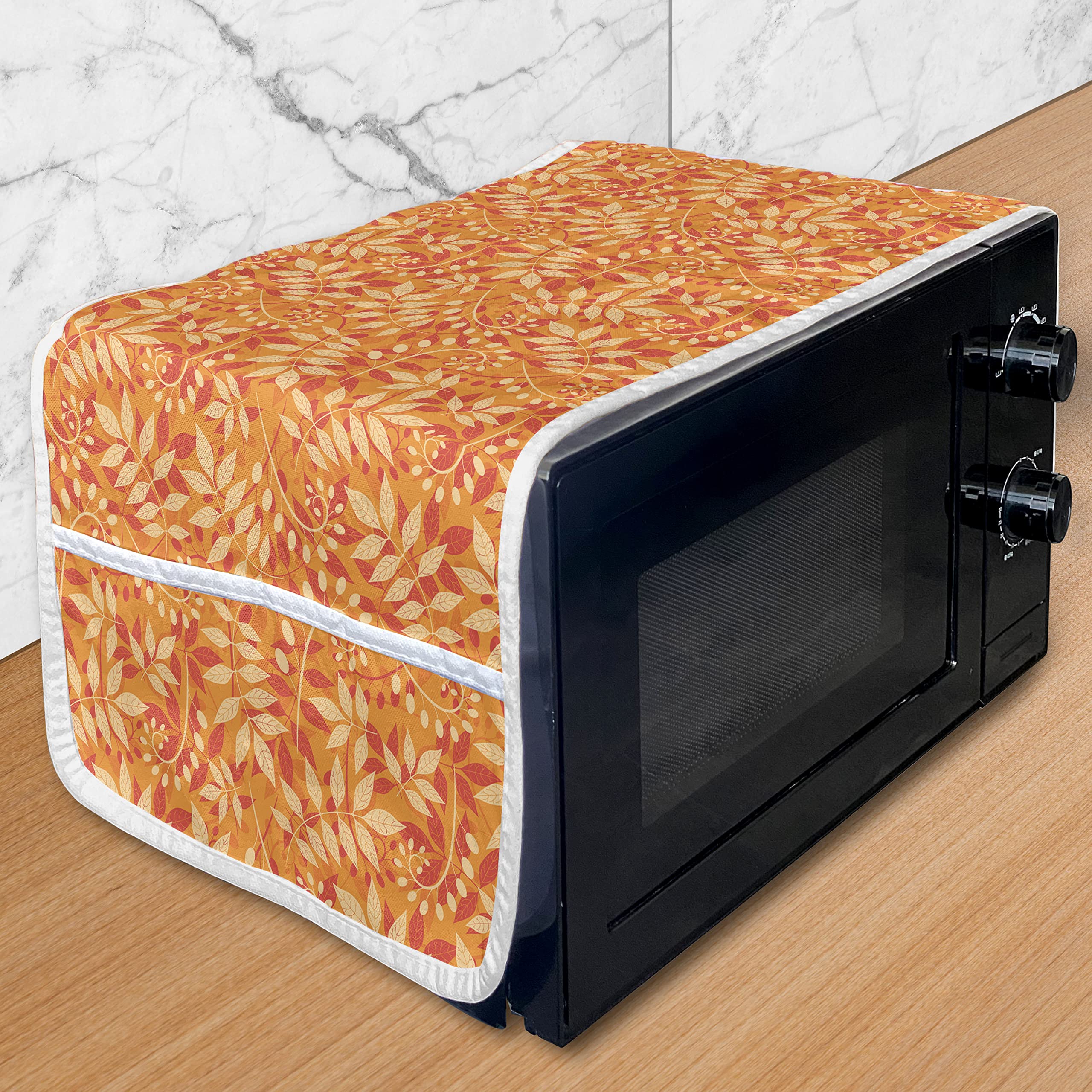 Ambesonne Autumn Leaves Microwave Cover - Waterproof Kitchen Organizer with Pockets, 36