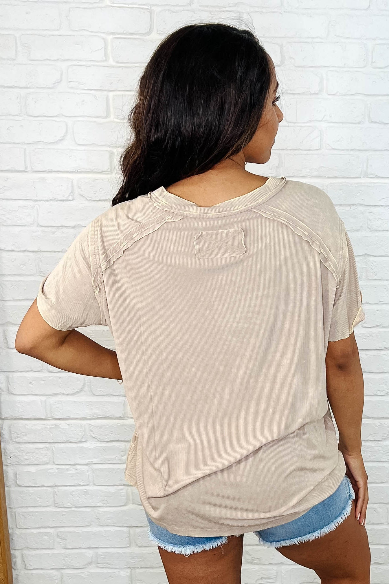 Easy Style Basic Mineral Wash Top in Ash Mocha - Soft & Comfortable Women's Casual T-Shirt for Everyday Wear, Work & Weekend Outfits